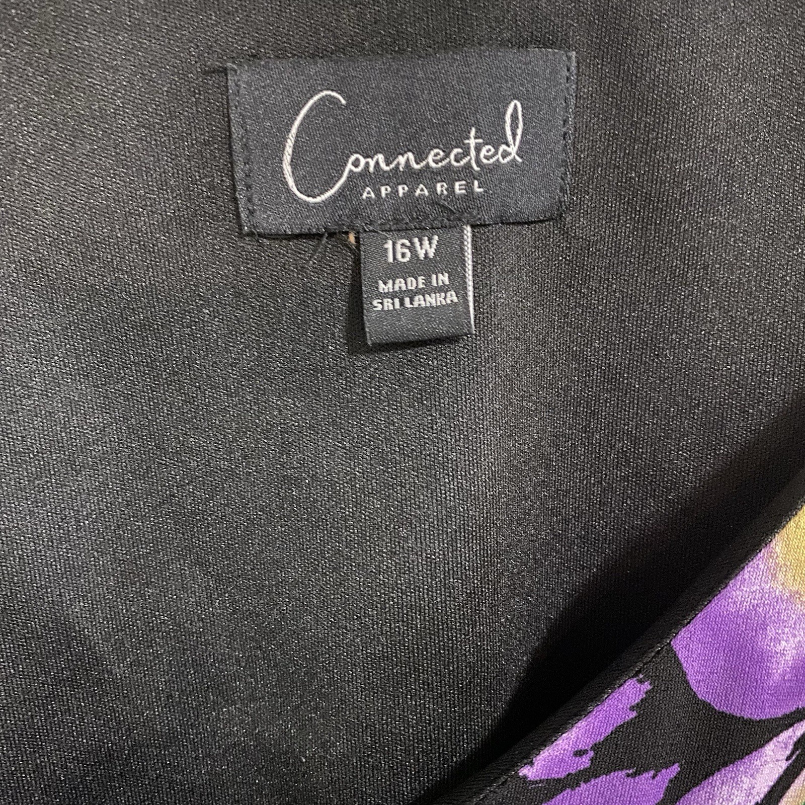 Connected Apparel 16W Black Floral Chiffon V-Neck Flutter Sleeve Dress