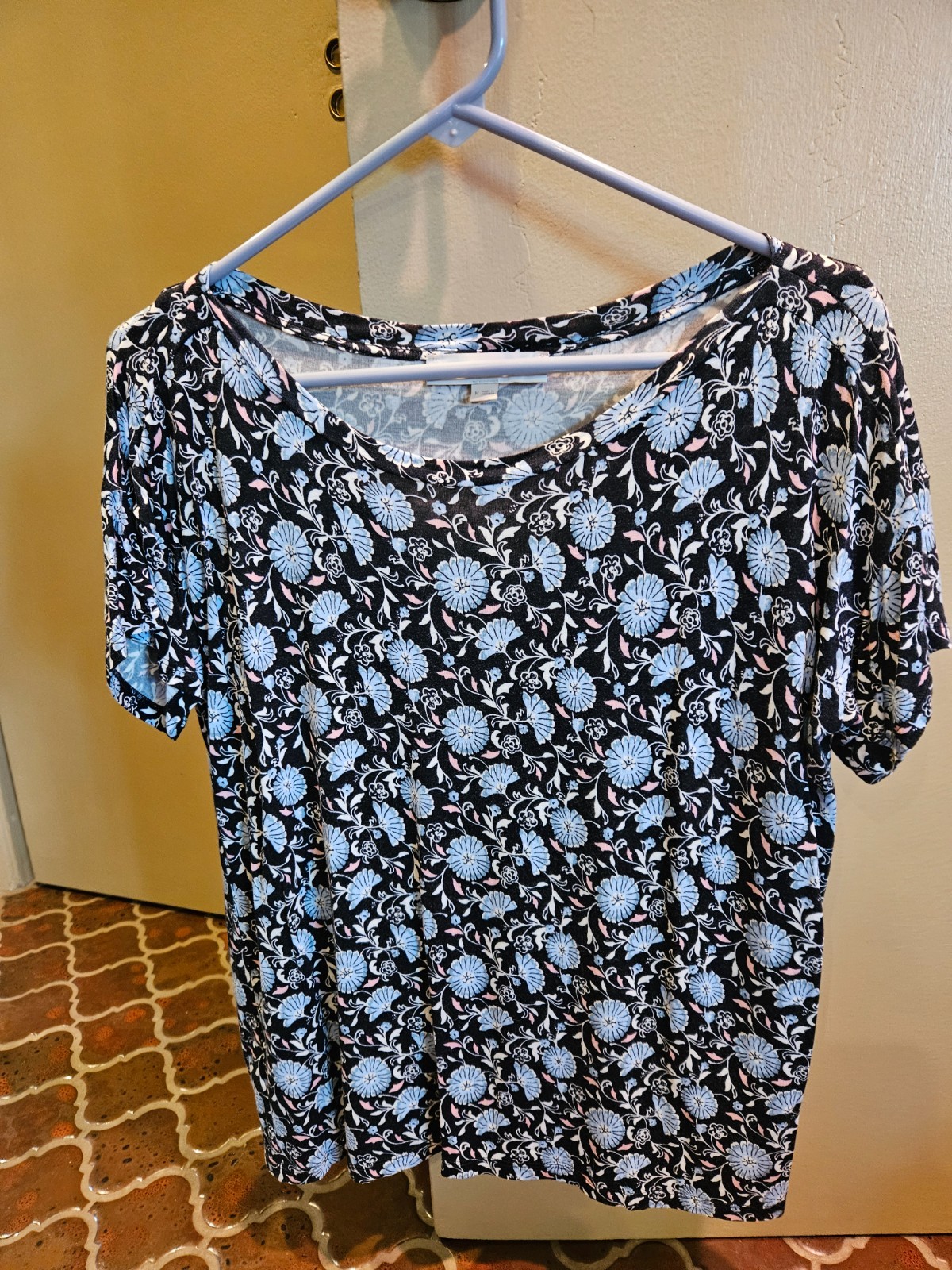 Loft blue flowered short sleeved blouse for womens-size Medium