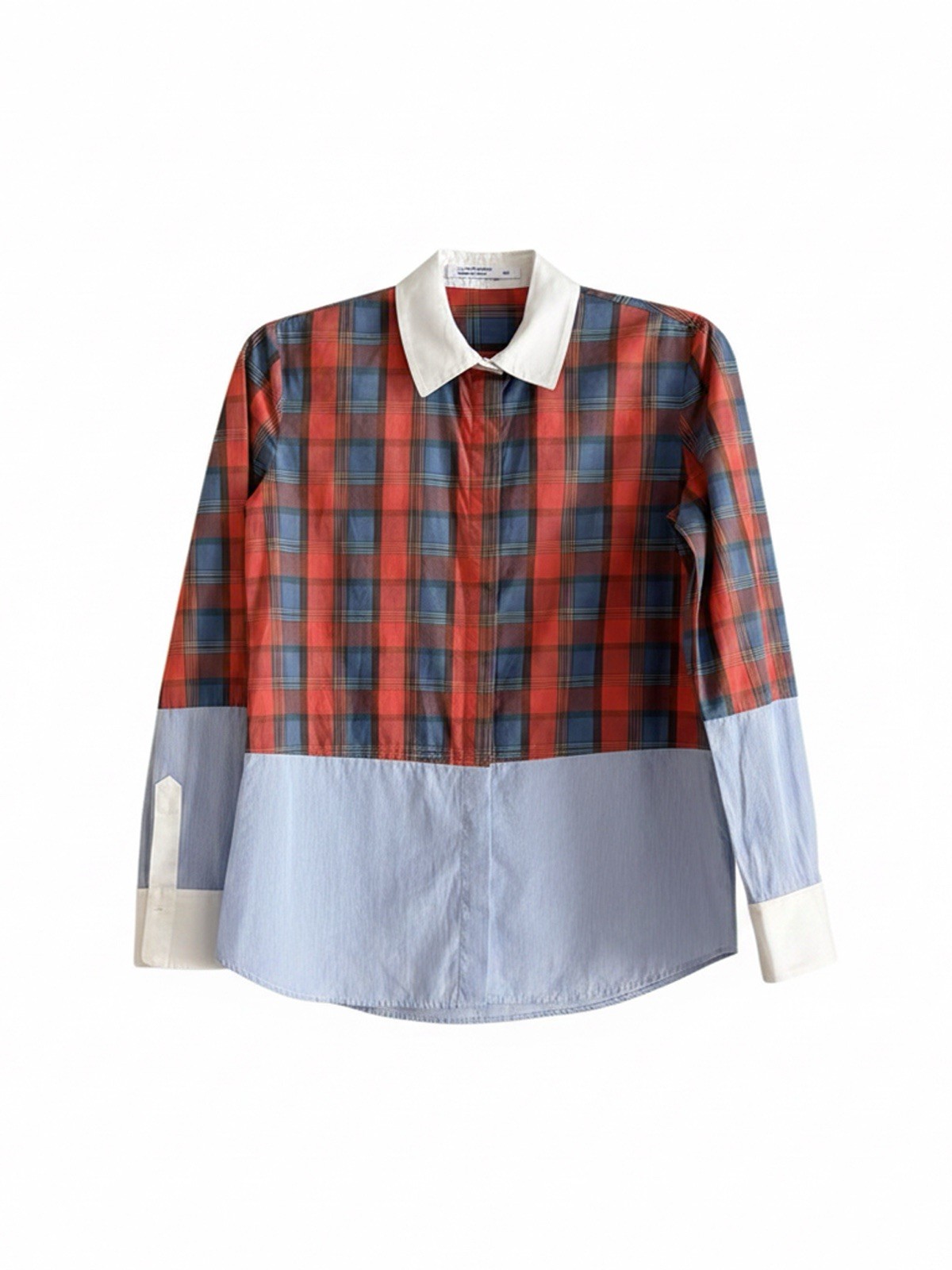 ALTUZARRA Mixed Media Plaid Pinstripe Cotton Button Down Shirt IT 38 US 6