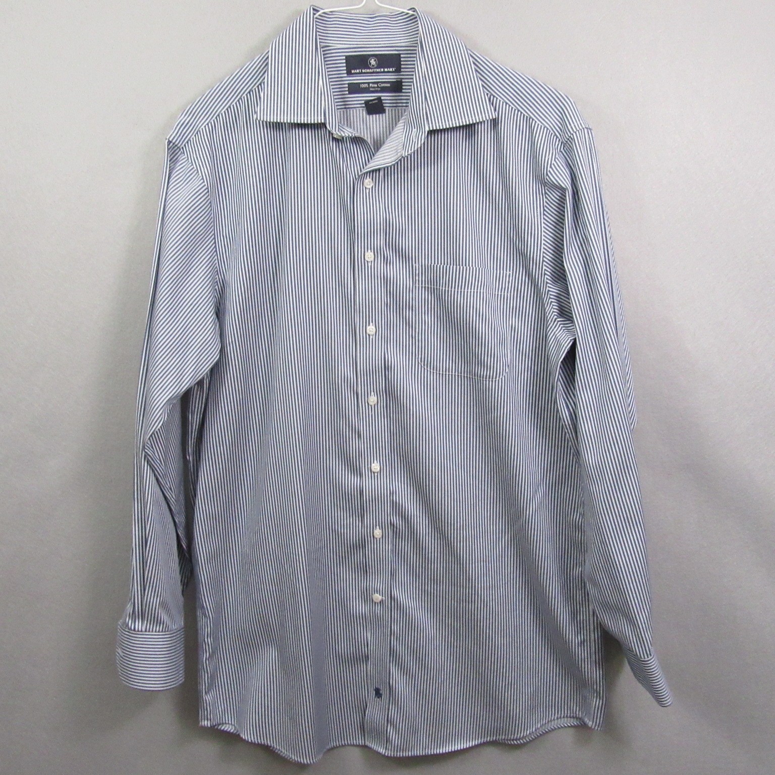 Hart Schaffner Marx Mens Button Up Shirt M 16/34 Blue Pinstripe Non Iron