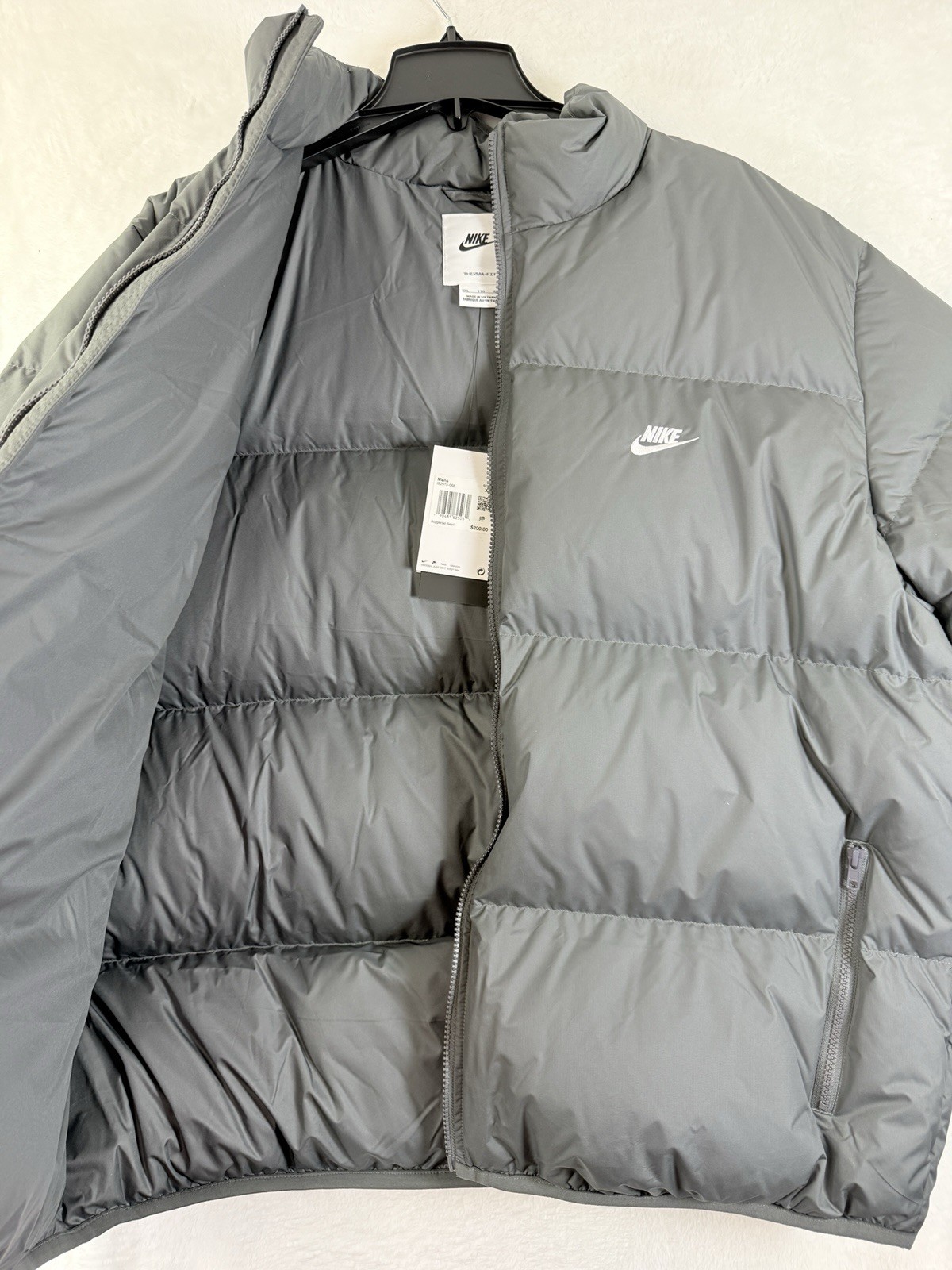 Nike Sportswear Club Puffer Jacket XXL Gray 650 Down Therma Fit Mens New NWT