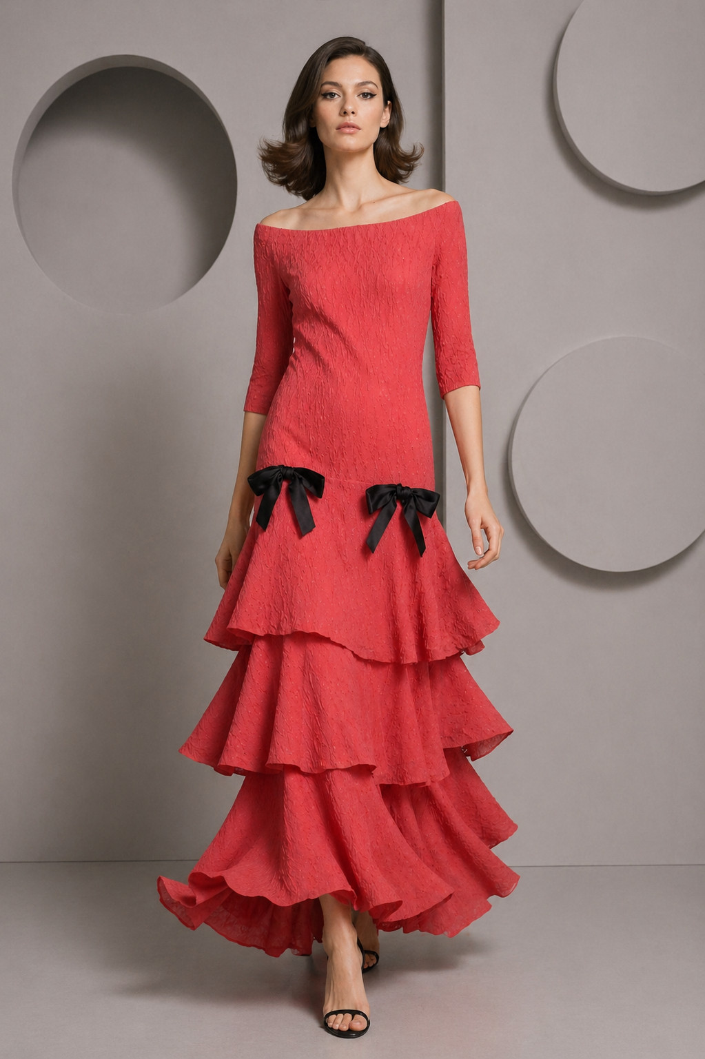 PIERRE CARDIN- 2009 Tiered Knit Evening Dress, Size-6