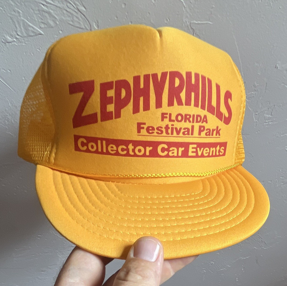 Vintage Zephyrhills Florida Festival Park Cars Mesh Back Trucker Hat Yellow OS