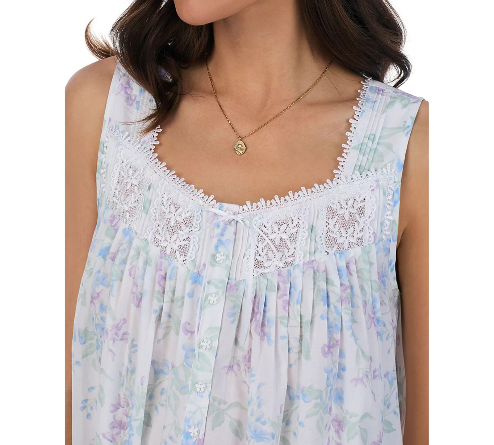 Nwt $72 Eileen West WATERCOLOR Sleeveless COTTON LAWN Long Ballet Nightgown L