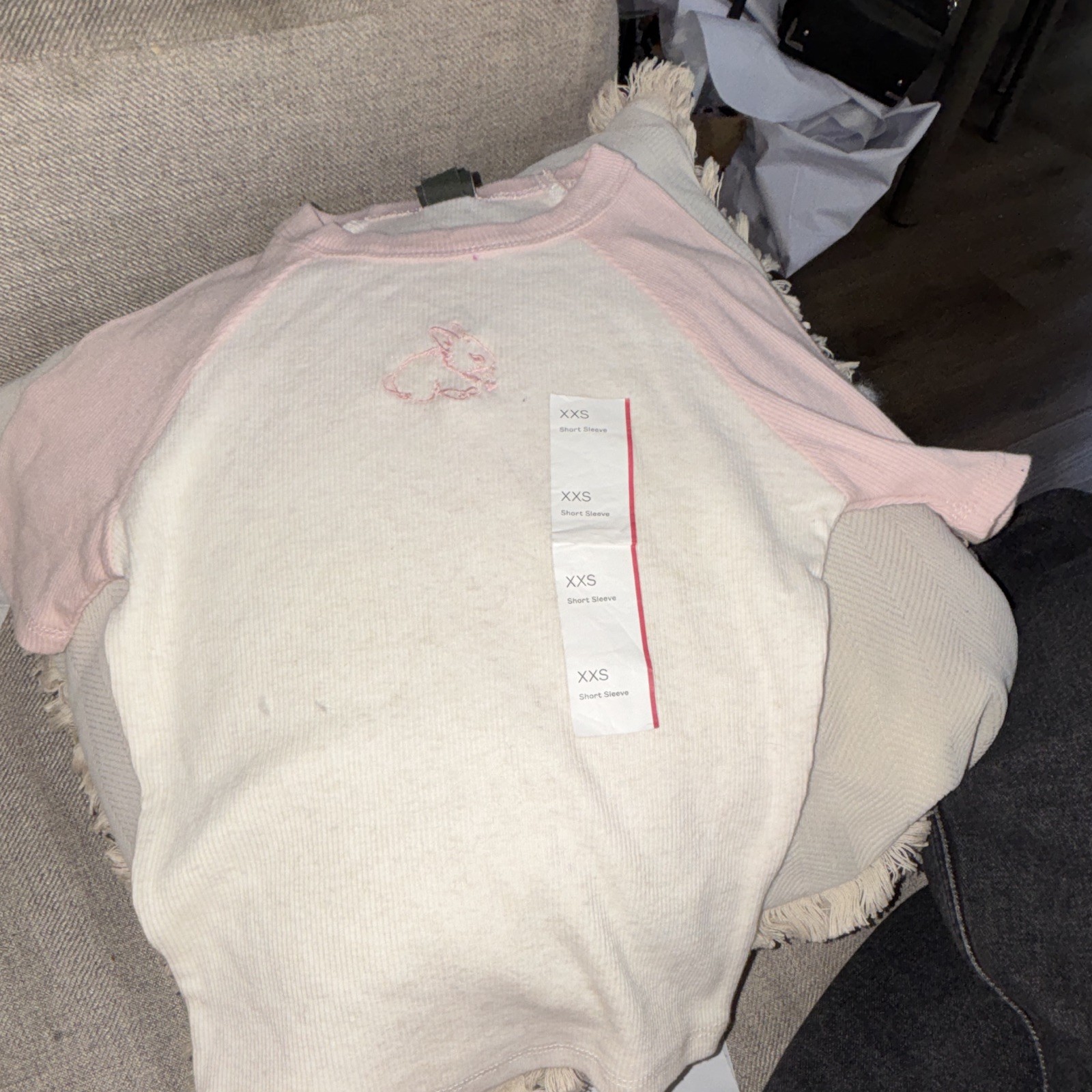 Wild Fable Pink White Solid Ribbed Knit Crew Neck Raglan Sleeve Tee Women’s XXS