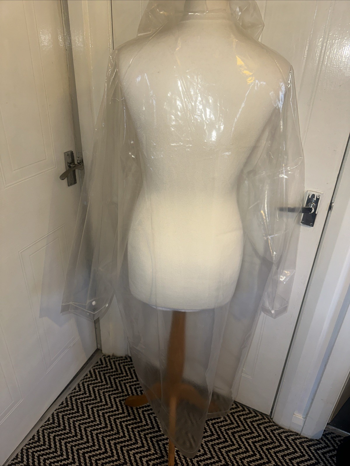 Erotic Waterproof PVC Plastic Vinyl Long Raincoat Mac Fetish SeeThrough 12/14