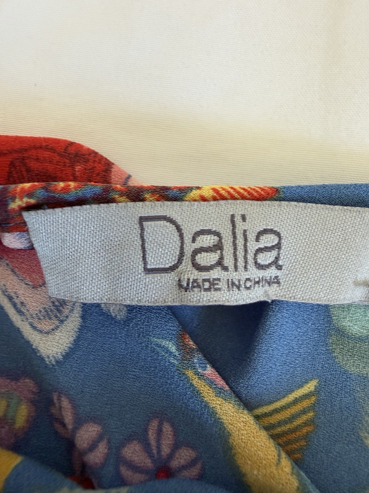 Dalia Women’s Blue Floral Long Sleeve Peasant Blouse Tie Neck Boho Top Size L