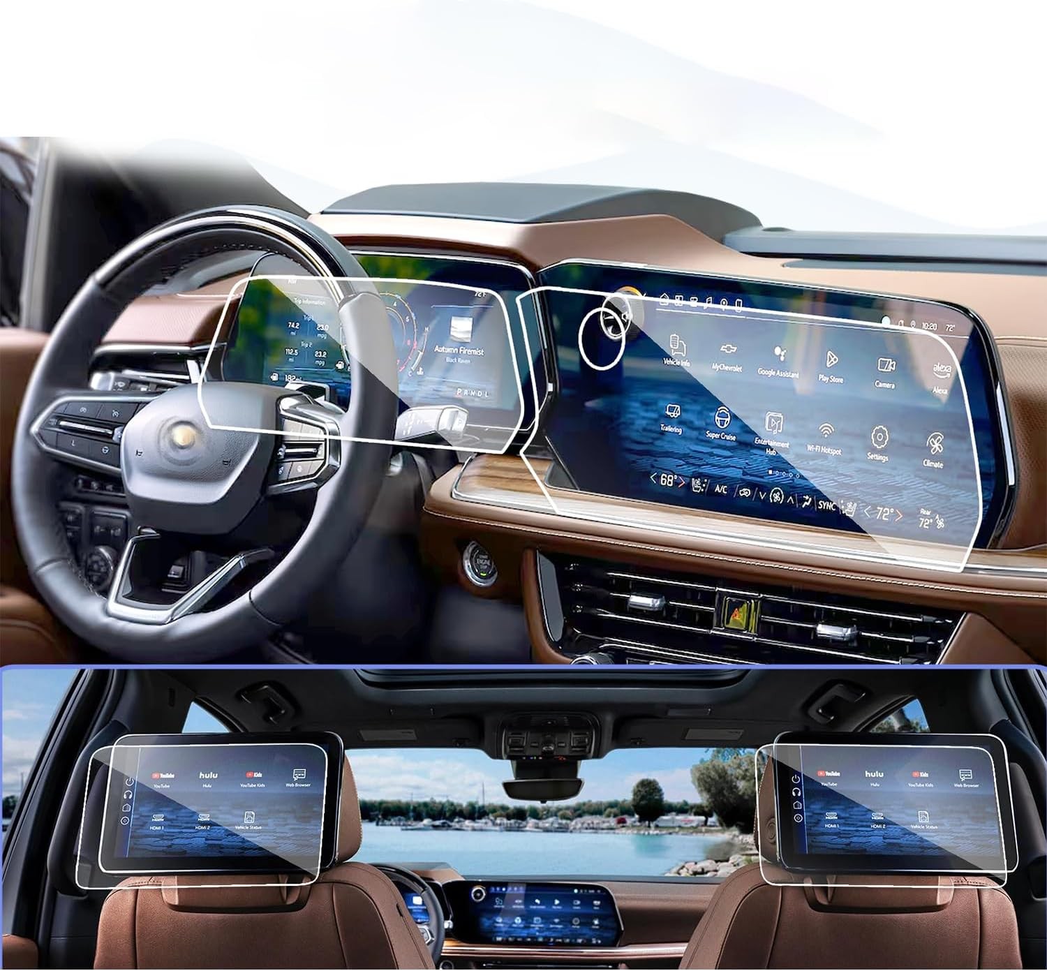 4PC Screen Protector 2025 Tahoe Suburban 17.7″+11″+12.6″ Tempered Glass