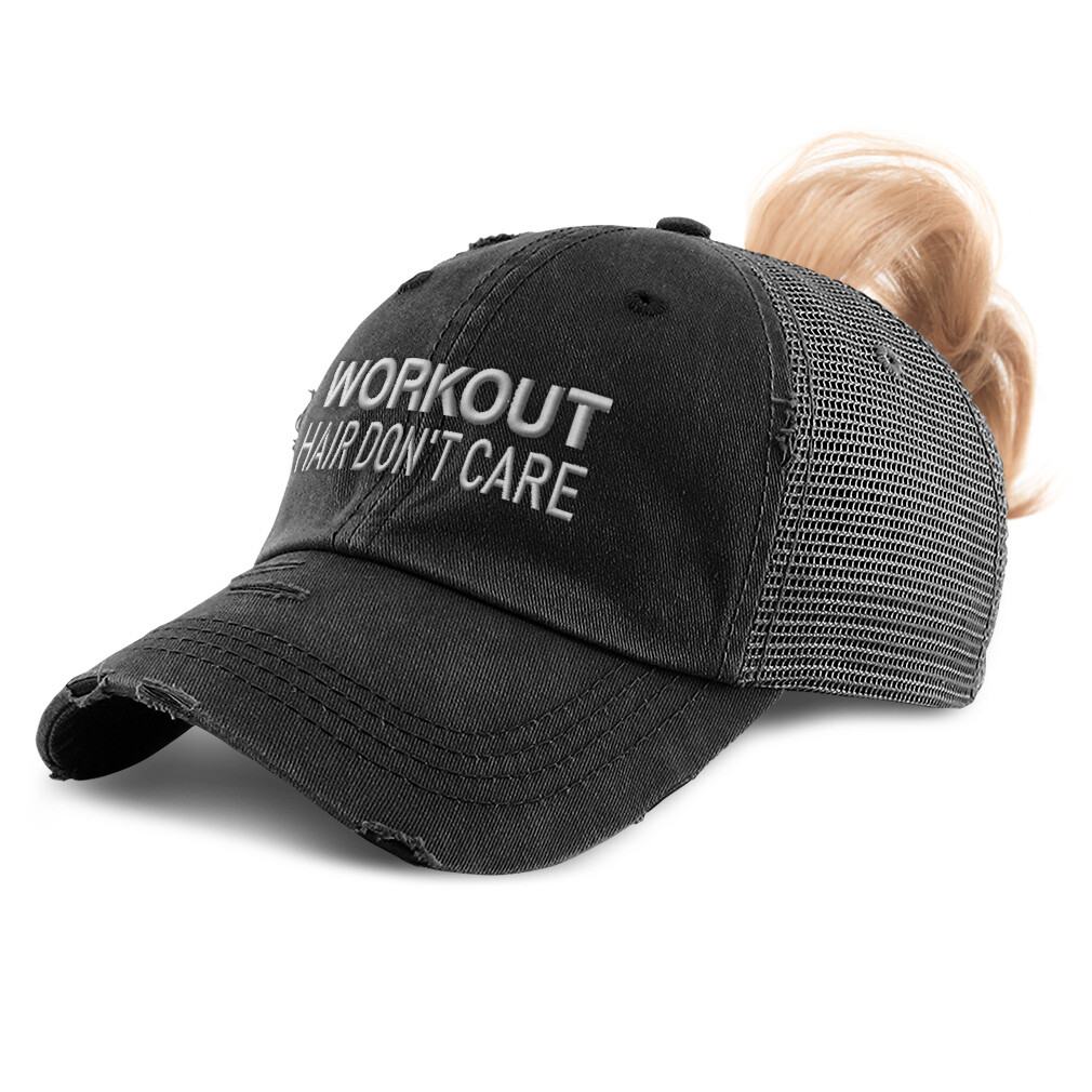 Womens Ponytail Cap Workout Hair Don’T Care Exercise Distressed Trucker Hats
