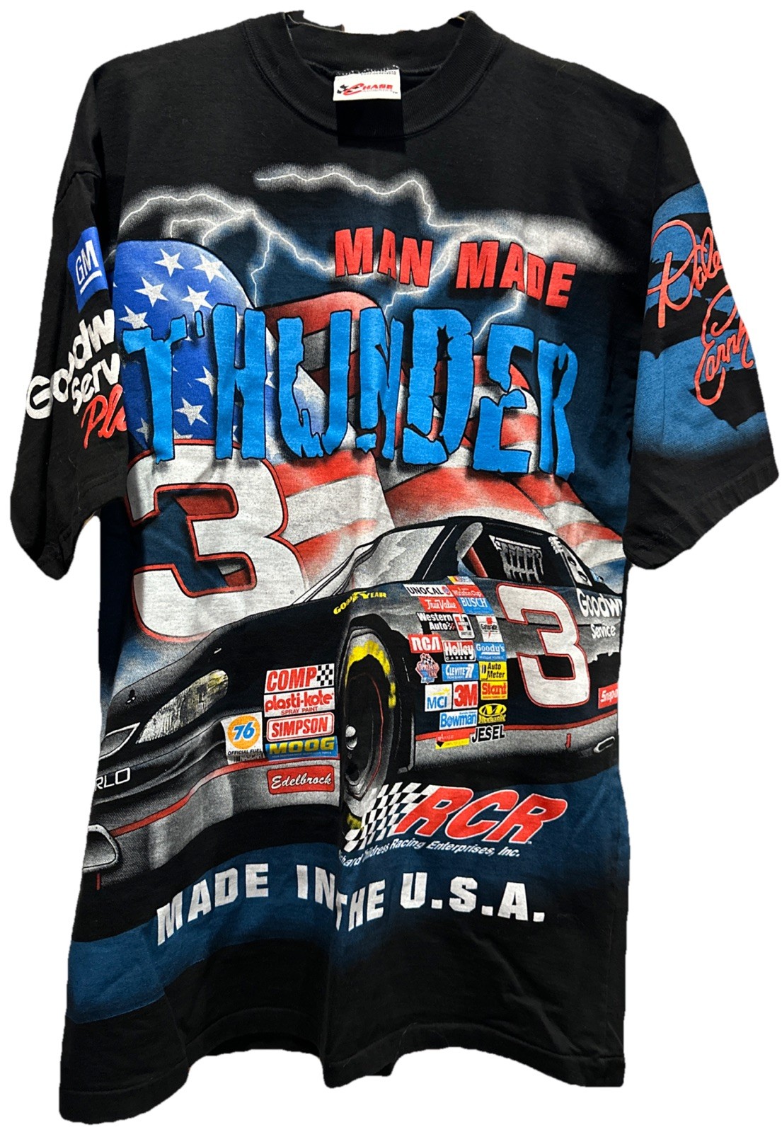 Vintage NASCAR Dale Earnhardt AOP Allover Print Shirt Large Man Made Thunder