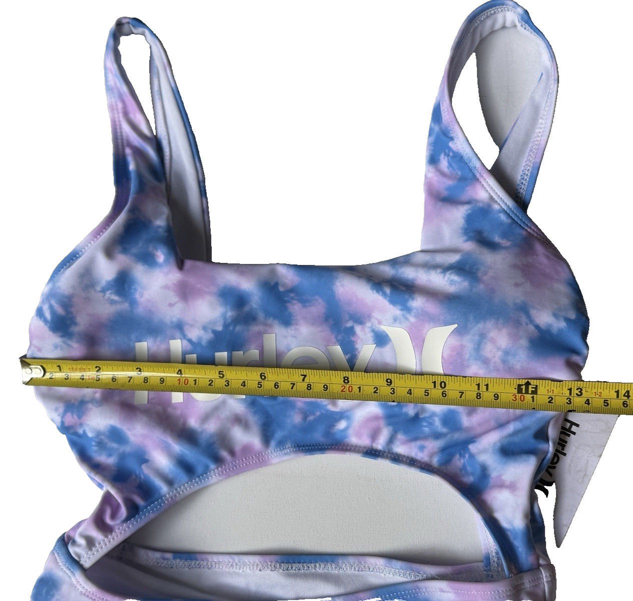 Hurley Women’s One Piece Swimsuit Tie-Dye Blue Purple White Cutout Size S NWT