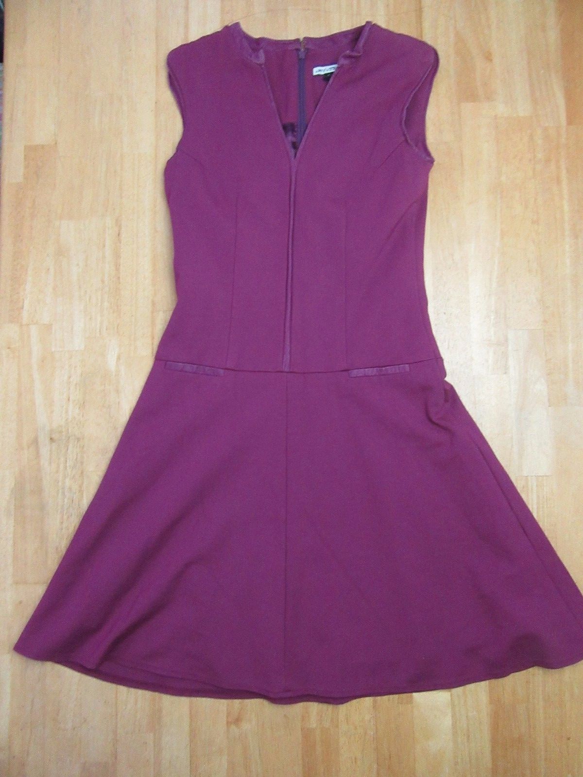 My Tribe V-Neck Real Leather Trim Sleeveless Solid Purple A line Dress Size S