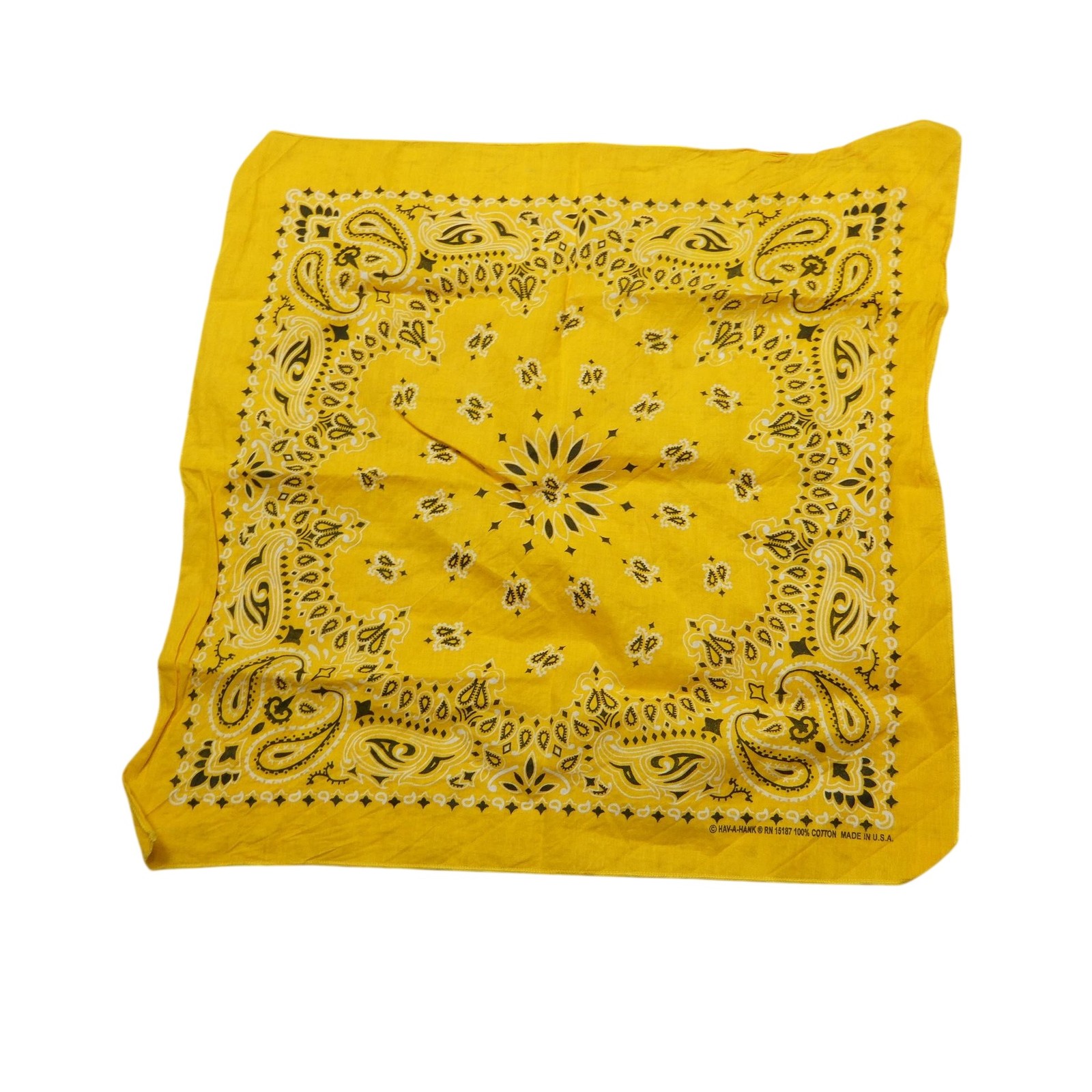 Hav-A-Hank Bandana Handkerchief Mens One Size Yellow Paisley Made USA Cotton