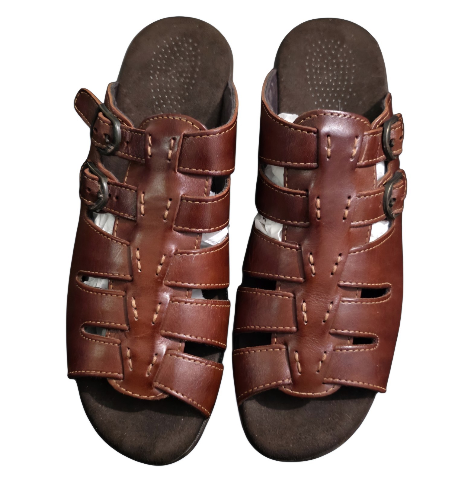 Sas Tango Chestnut Brown Leather Women Nib Slip-on Wedge Sandal. . Size 9.5 N