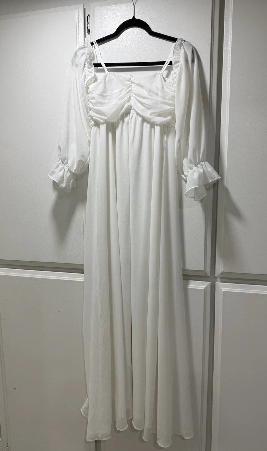Lulus White Solid Chiffon Maxi Dress Off-Shoulder M