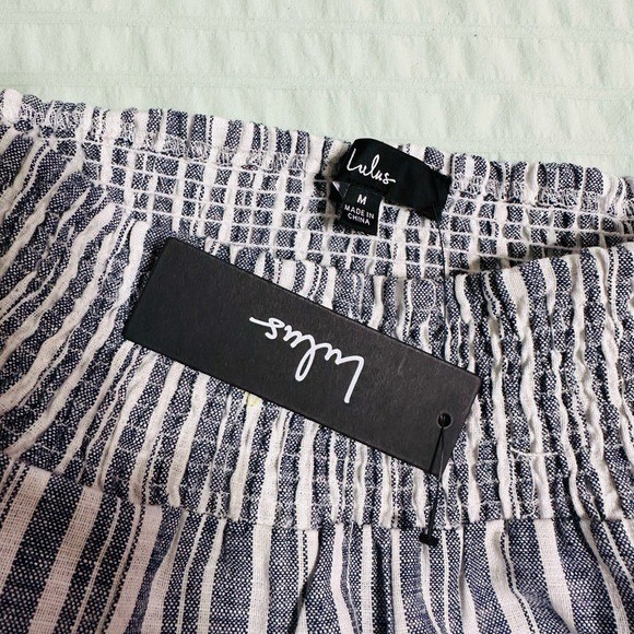 NWT Lulus Blue And White Striped Cotton Linen Wide-leg Pants – Size M