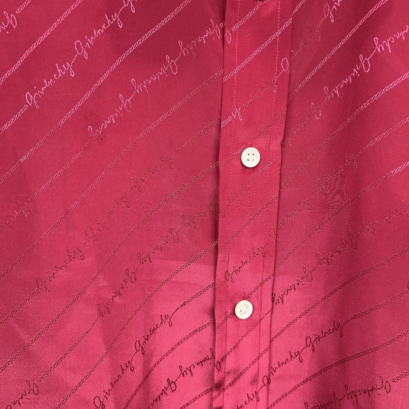 Vintage 70’s GIVENCHY for Chesa Men’s Red Logo Script Satin Disco Button Shirt L
