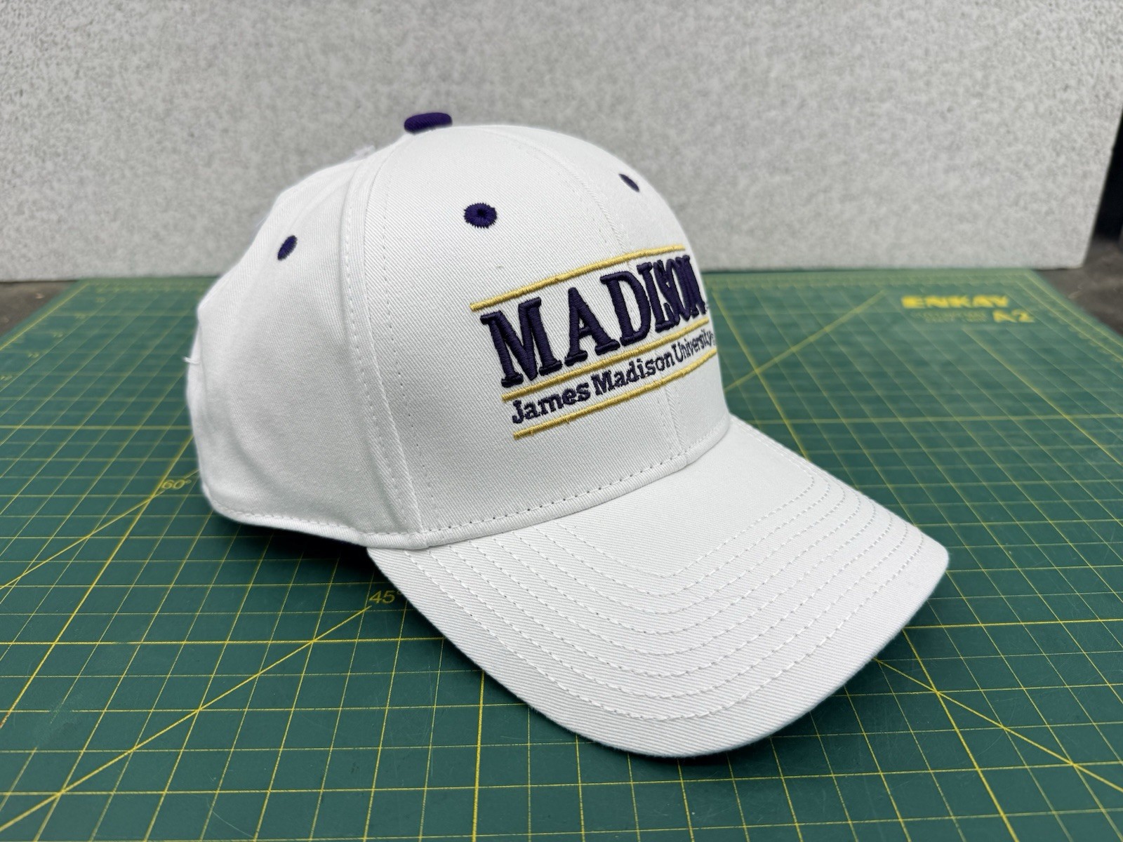 JMU James Madison University Split Bar Logo White SnapBack Hat Cap – by The Game