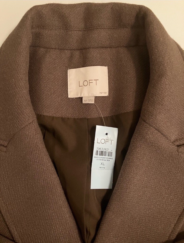 LOFT Double-Breasted Patch Pocket Trench Coat Notch Lapel XL-P Brown Oversized