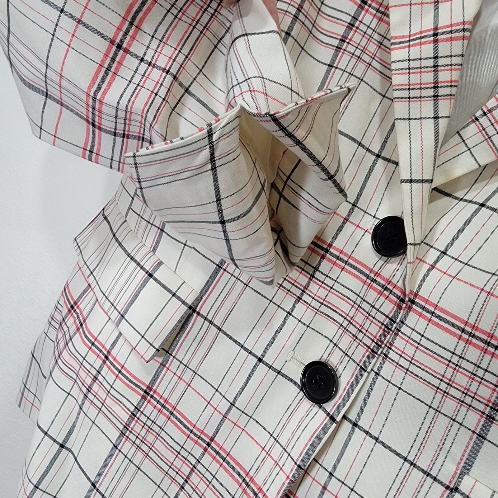 Lewit Jacket 8 Plaid Blazer White Wool Stretch Button Kick Pleat Lined