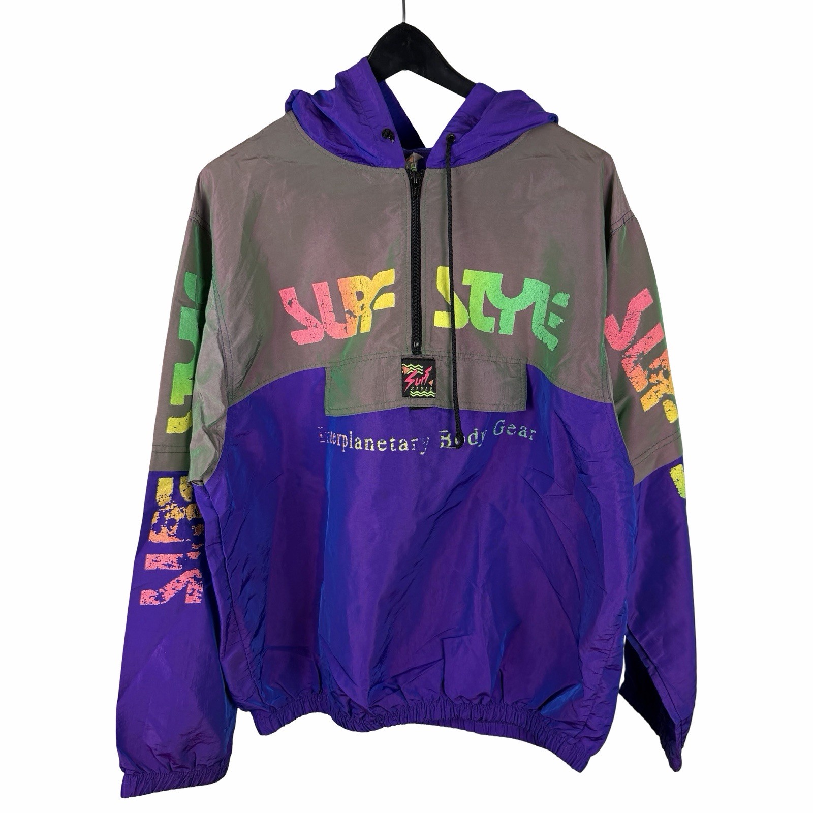 Vintage 90s Surf Style Colorblock Windbreaker Pullover Purple Jacket Size XL
