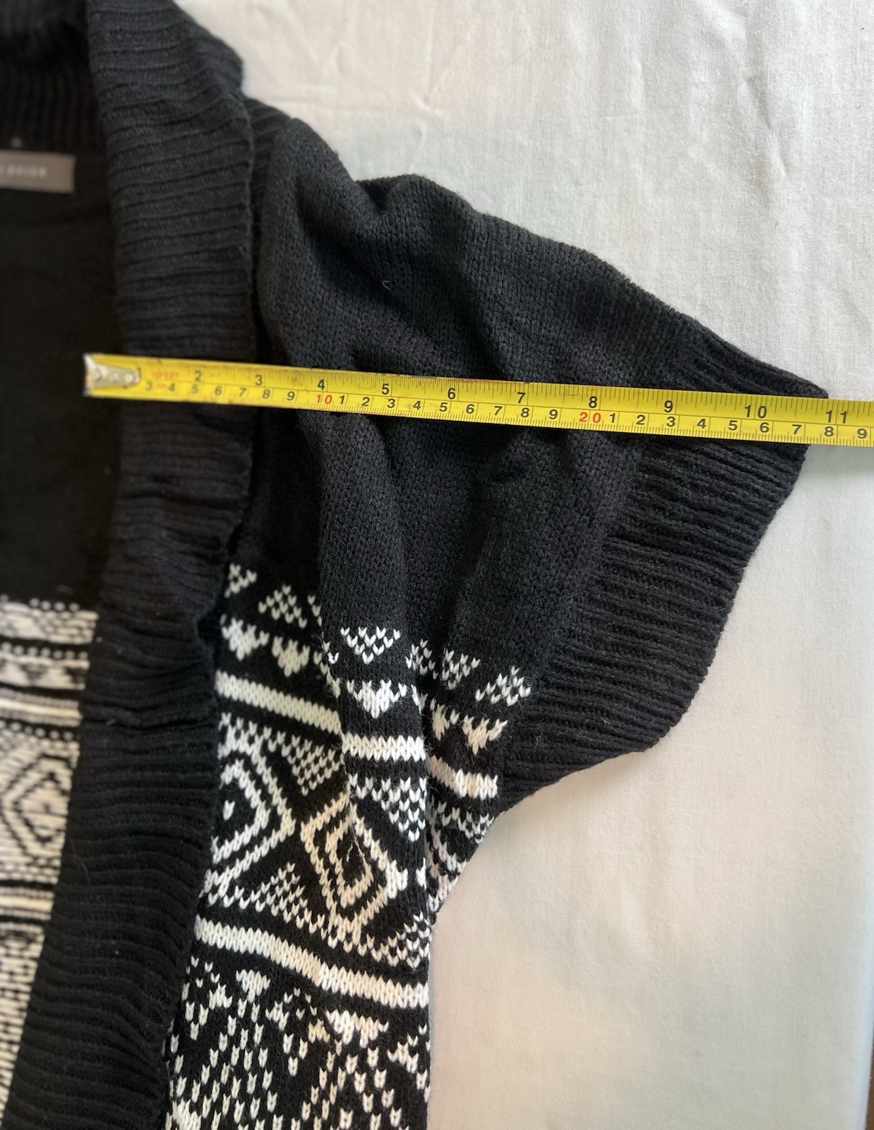 Black White Aztec Geometric Cardigan Open Front Short Sleeve Boho Knit Sweater