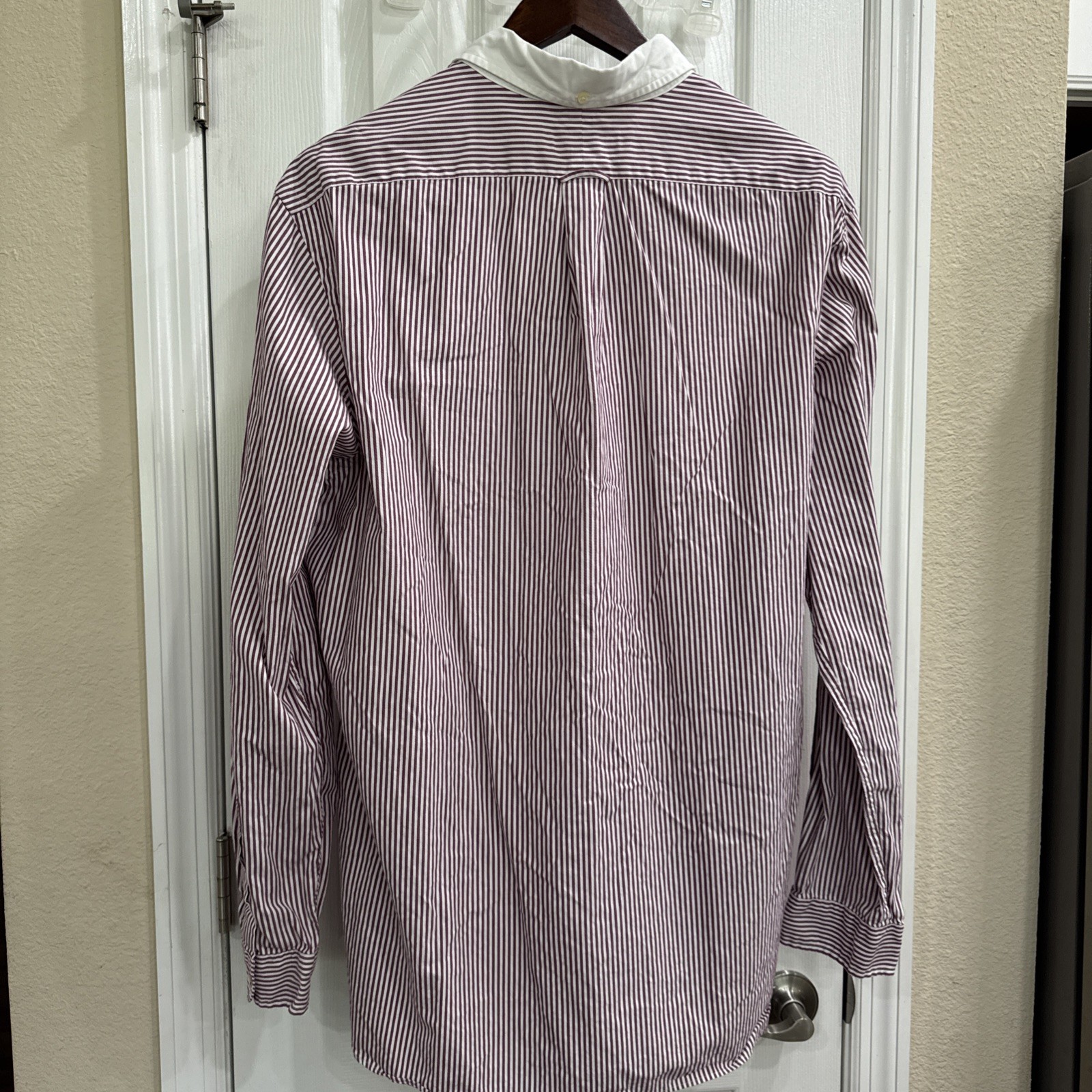 Ralph Lauren Rugby Shirt Men’s XL burgundy Striped White Collar Long Sleeve
