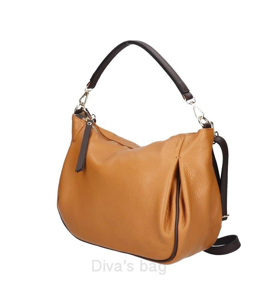 ITALIAN TRENDY PEBBLED LEATHER HANDBAG BAG PURSE – CONTRAST TRIM – MADE IN ITALY