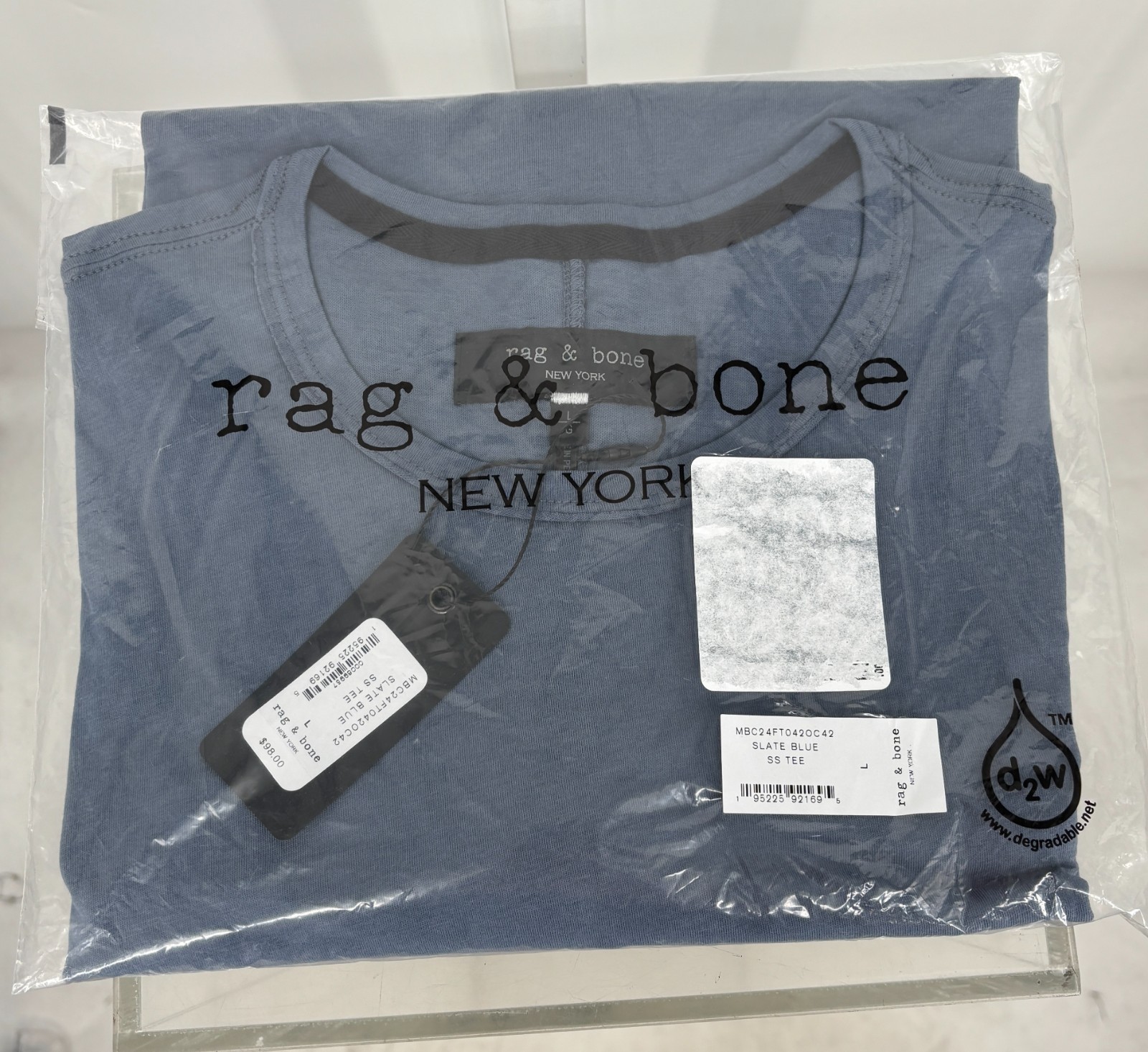 New Rag & Bone Core Short Sleeve Tee Mens Slate Blue Large Cotton S/S $98