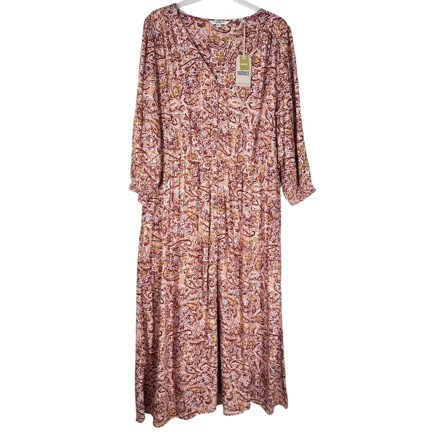FatFace Midi Dress UK 18 Estelle wild paisley floral pink Boho Festival RRP £65