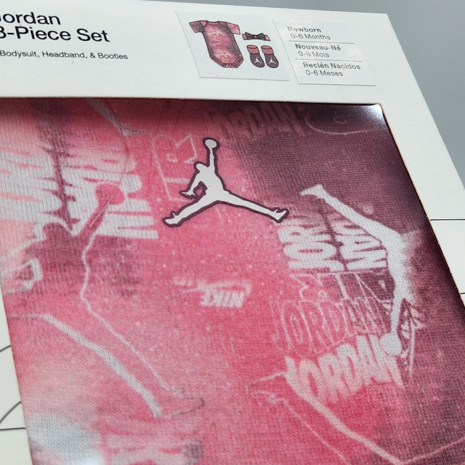 3 Piece Nike Jordan Baby Girls Gift Set, 0-6 Months, Pink, Booties, Headband