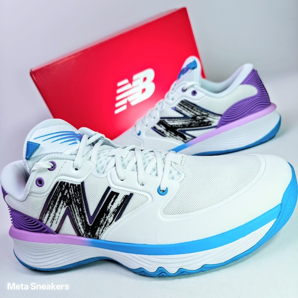 New Balance US 14 Men’s White Blue Purple Basketball NB HESI Low BBHSLW1 New