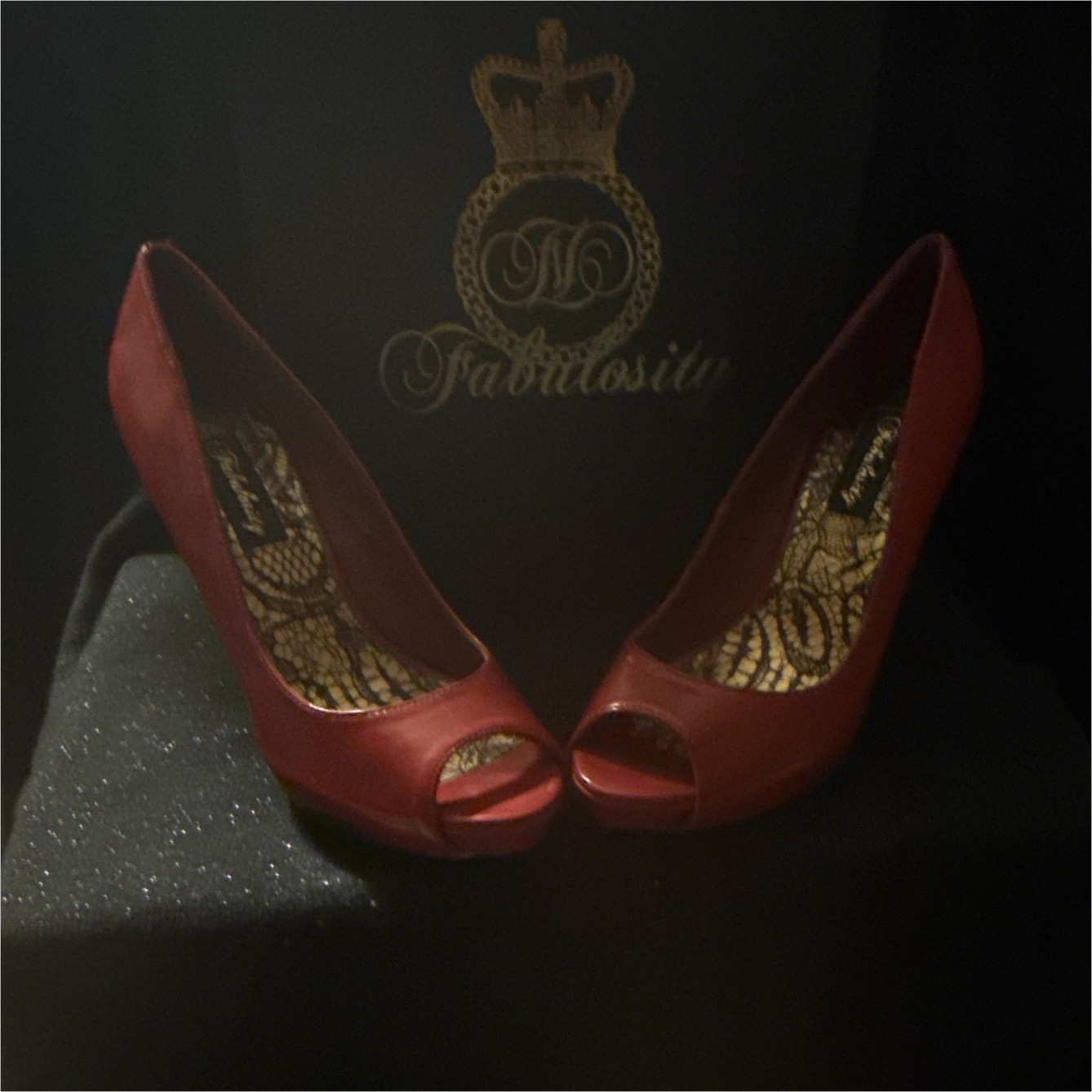 Fabulosity Women’s Red Patent Leather Peep Toe Stiletto Pumps Slip On 7.5M