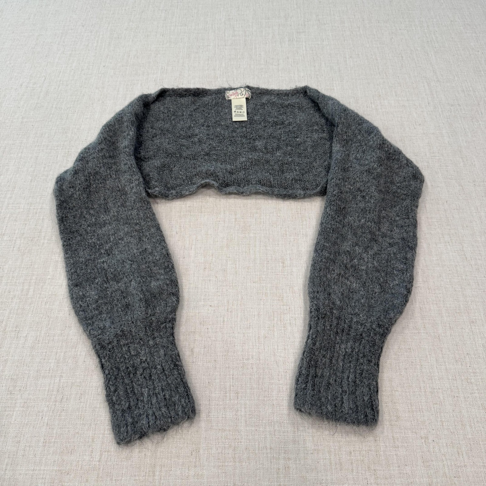 Free People Shrug Sweater Womens One Size Gray Knit Fuzzy Bolero Long Sleeve