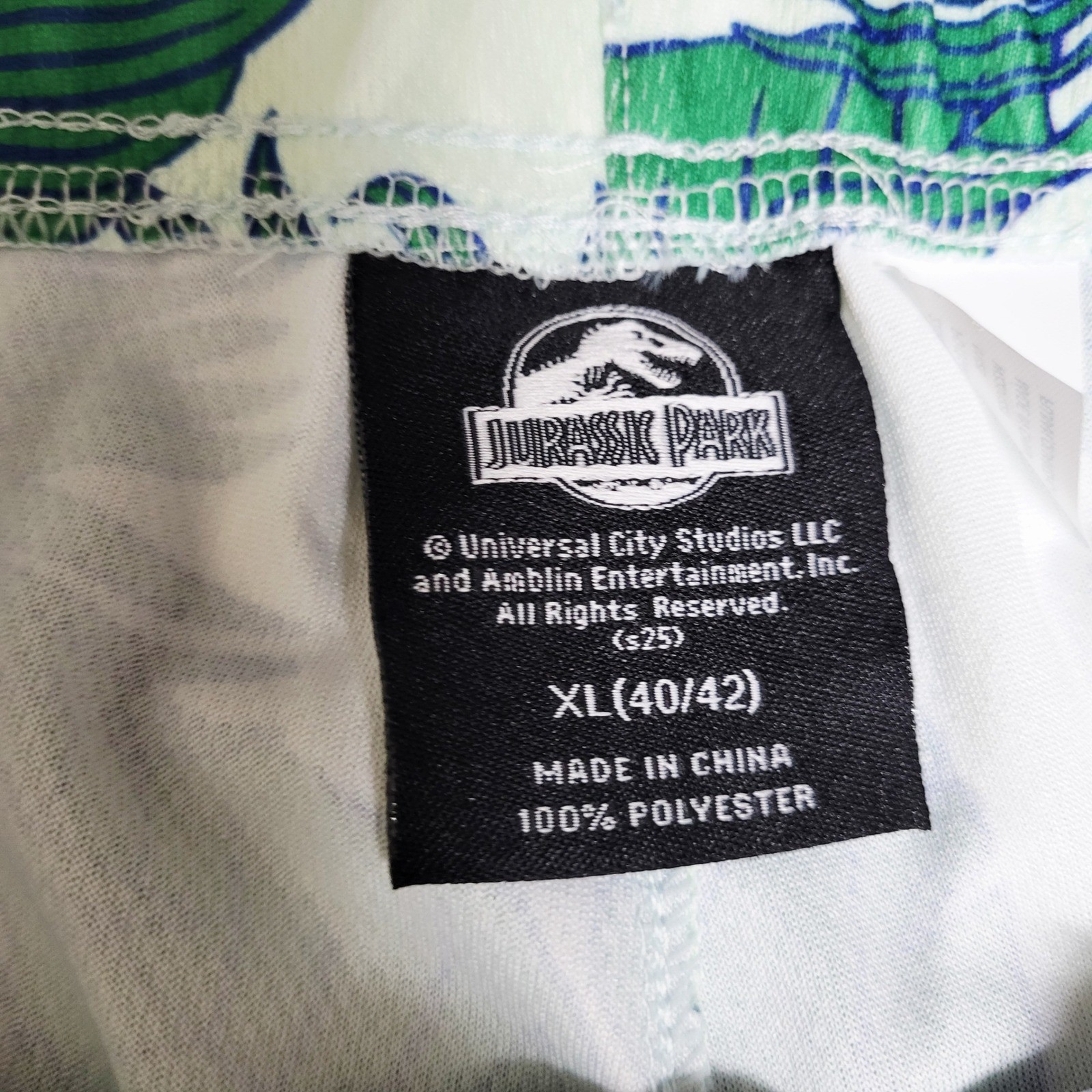 Jurassic Park Mens XL Swim Trunks Tropical Dinosaur Print Blue Green White NEW