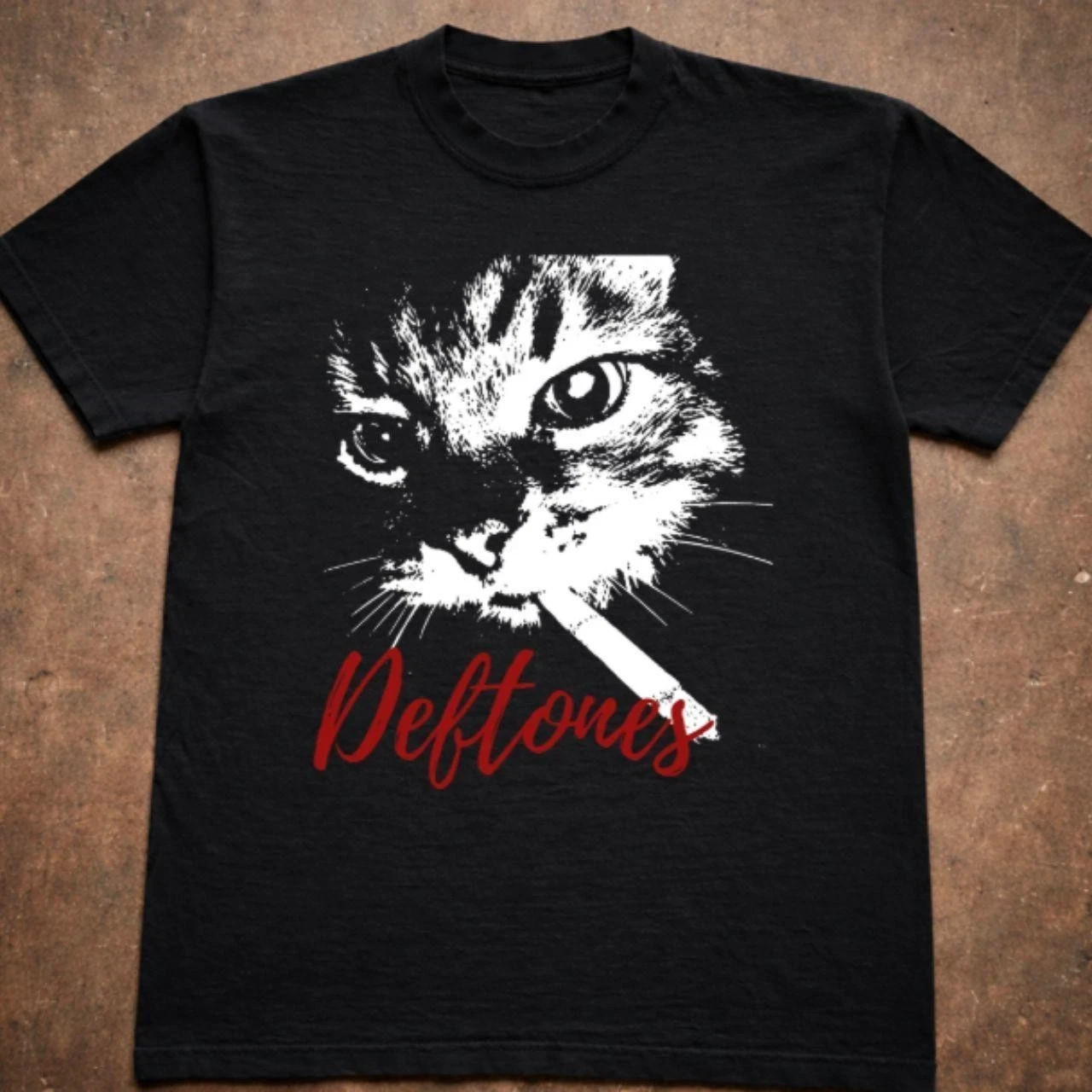 Deftones cat smoking cute unisex Black t-shirt VK09077