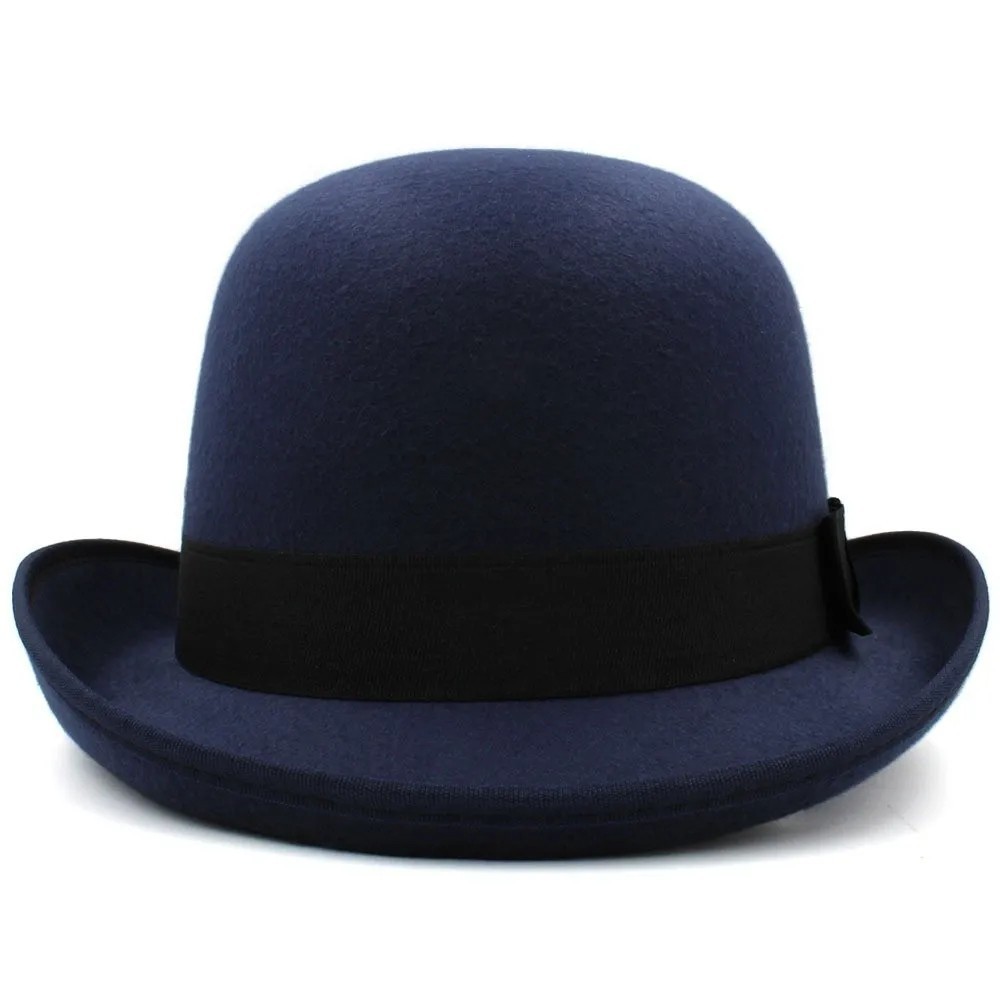 Men Retro Elegant Bowler Hat Short Brim with Hat Band for Formal Casual Wedding