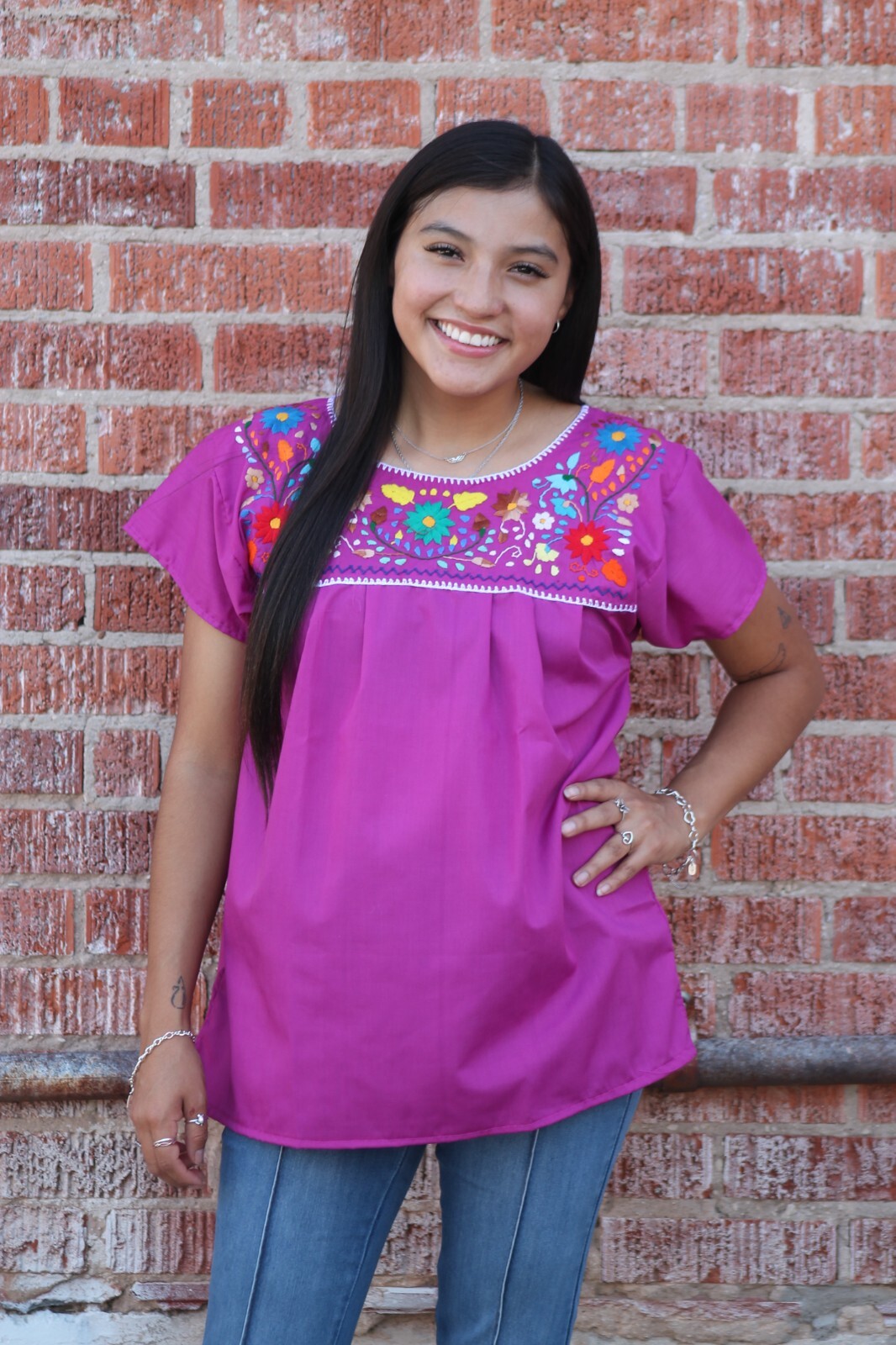 Mexican Blouse Puebla Hand Embroidered Assorted Sizes and Colors S to 3XL