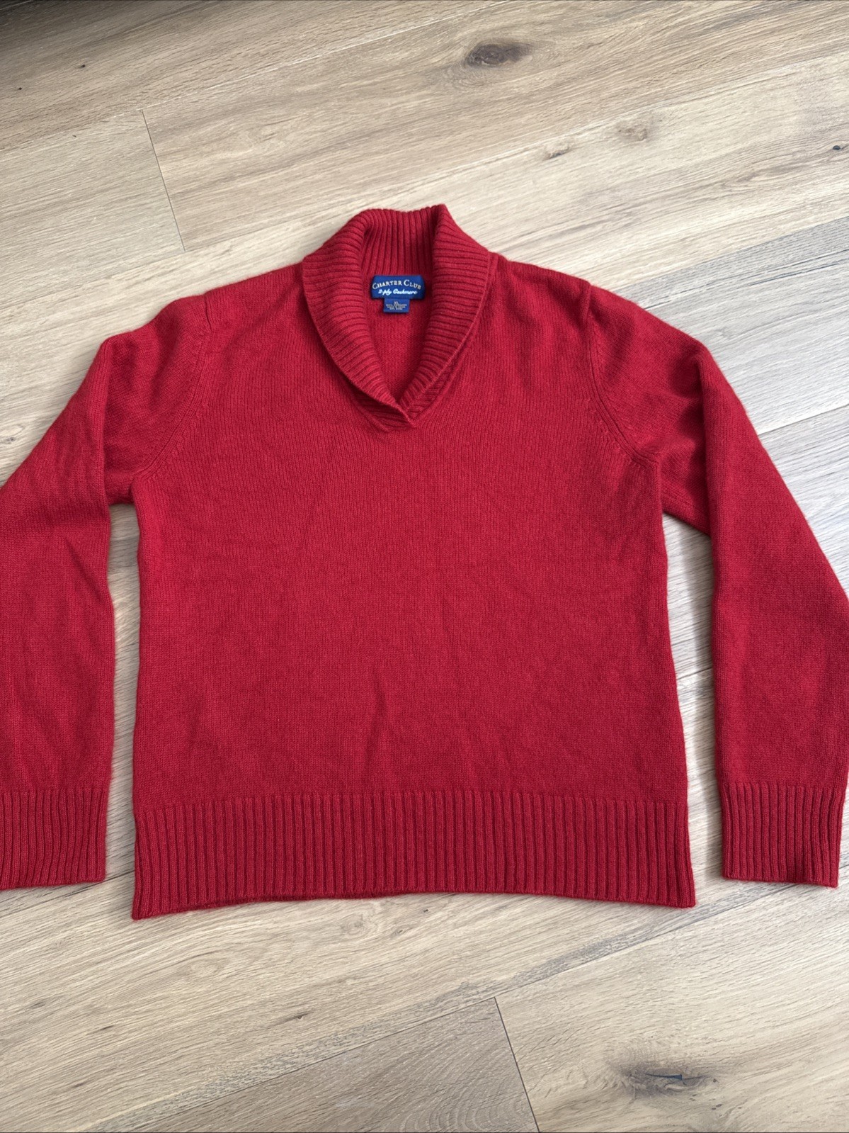 Charter Club red 2-Ply 100% Cashmere shawl collar pullover sweater ladies XL