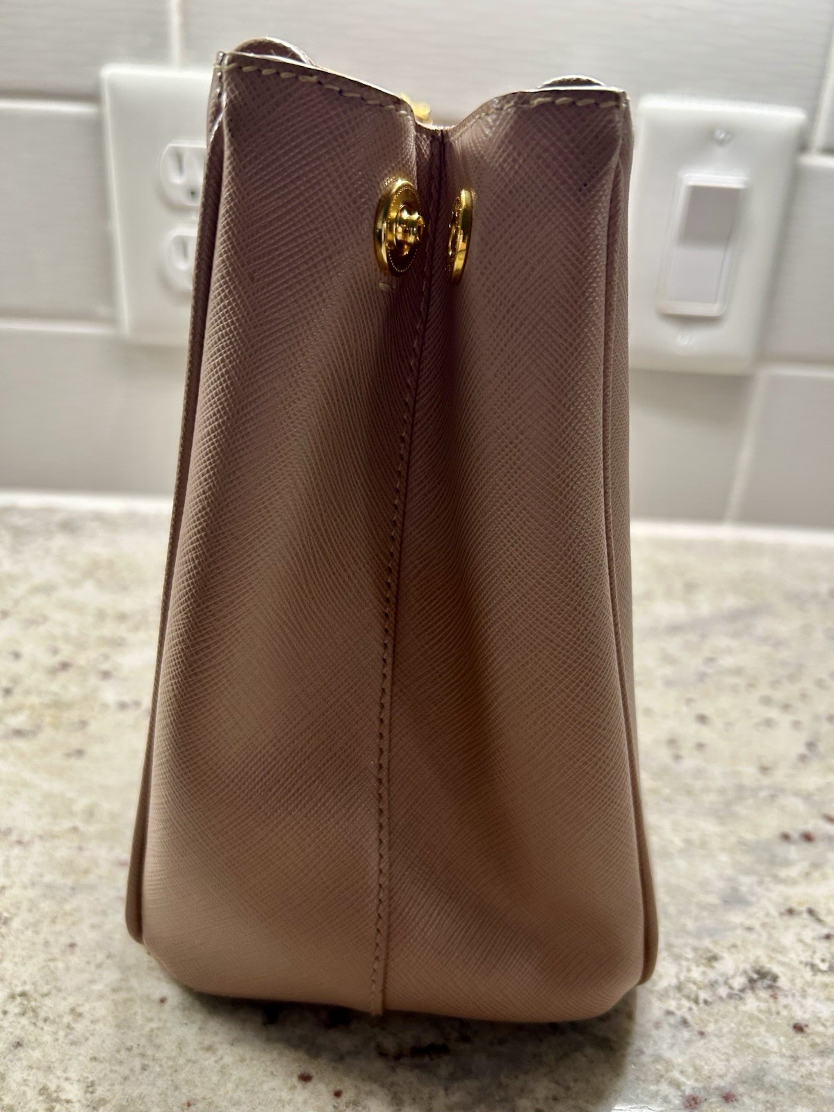 PRADA Pink Galleria Saffiano Leather Top Handle Bag w/ Adjustable Strap, Gold
