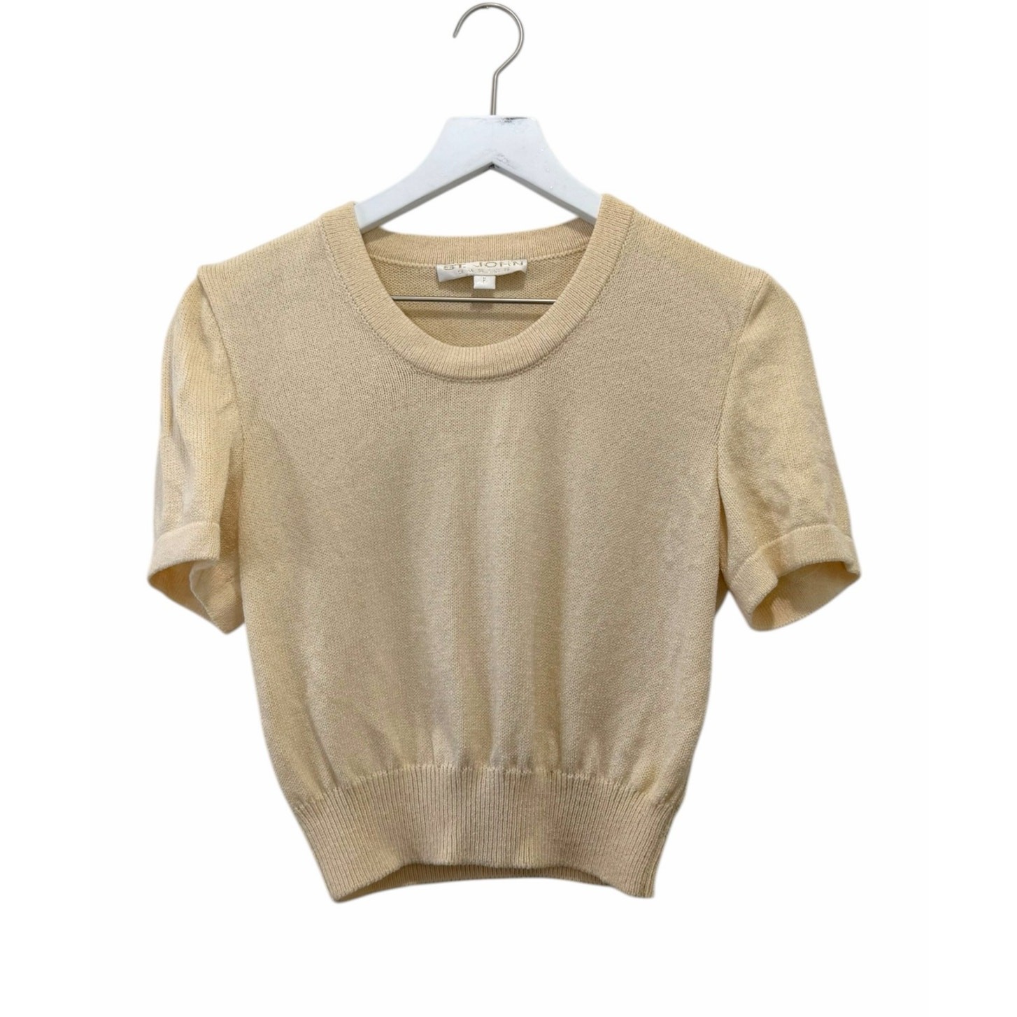 St. John Basics Cream Knit Short Sleeve Sweater Size Small