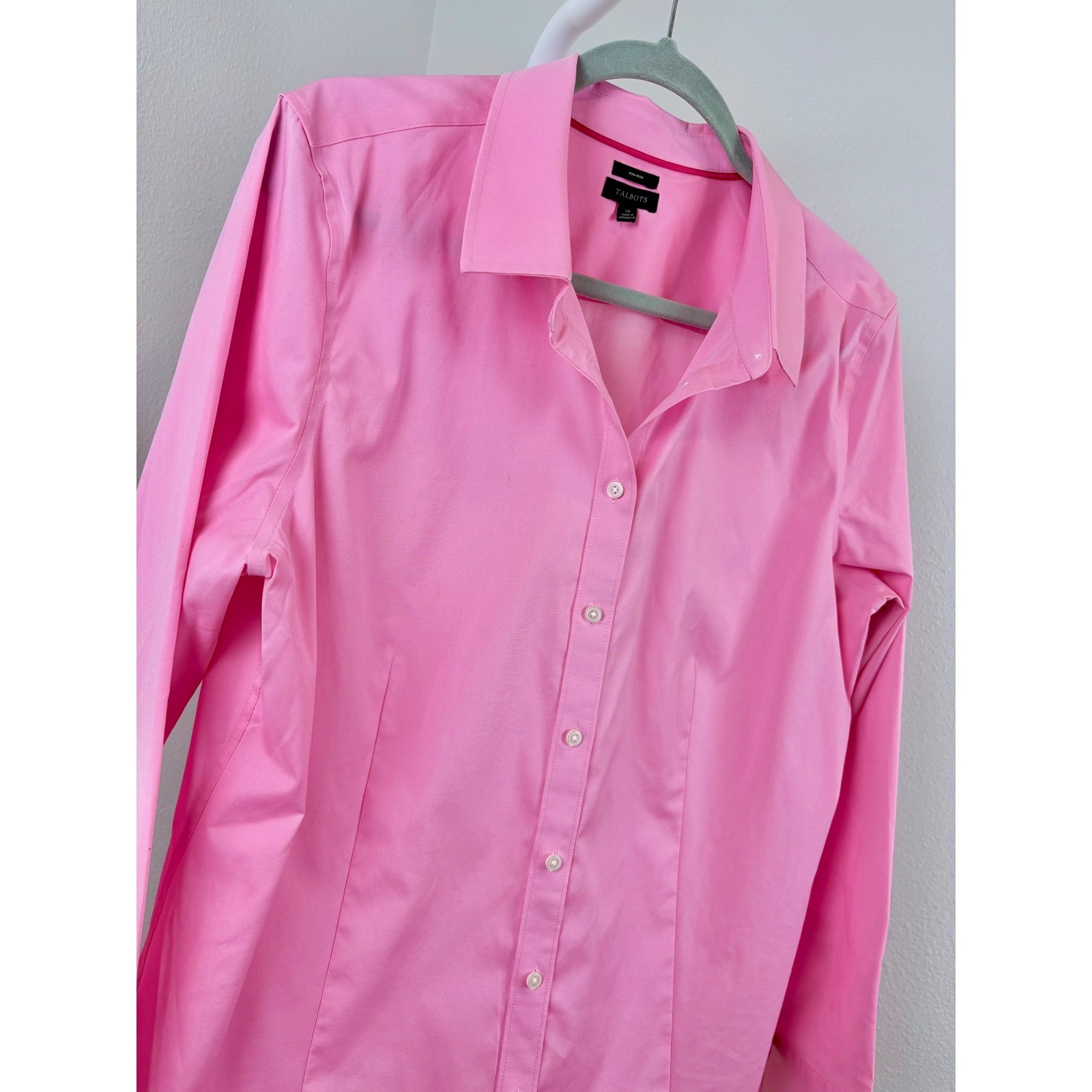 Talbots Womens Non-Iron Long Sleeve Button Down Shirt Pink Size 16