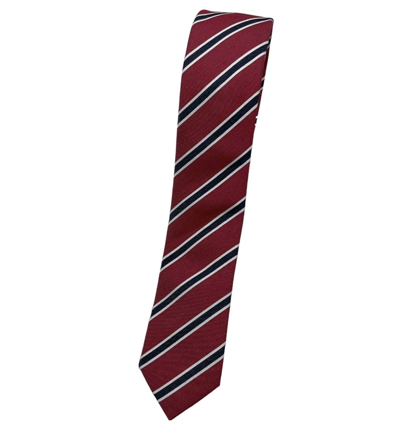 PENGUIN Men’s Polyester Cotton Silk Tie LUXURY Red Black Striped W:2.2″ EUC