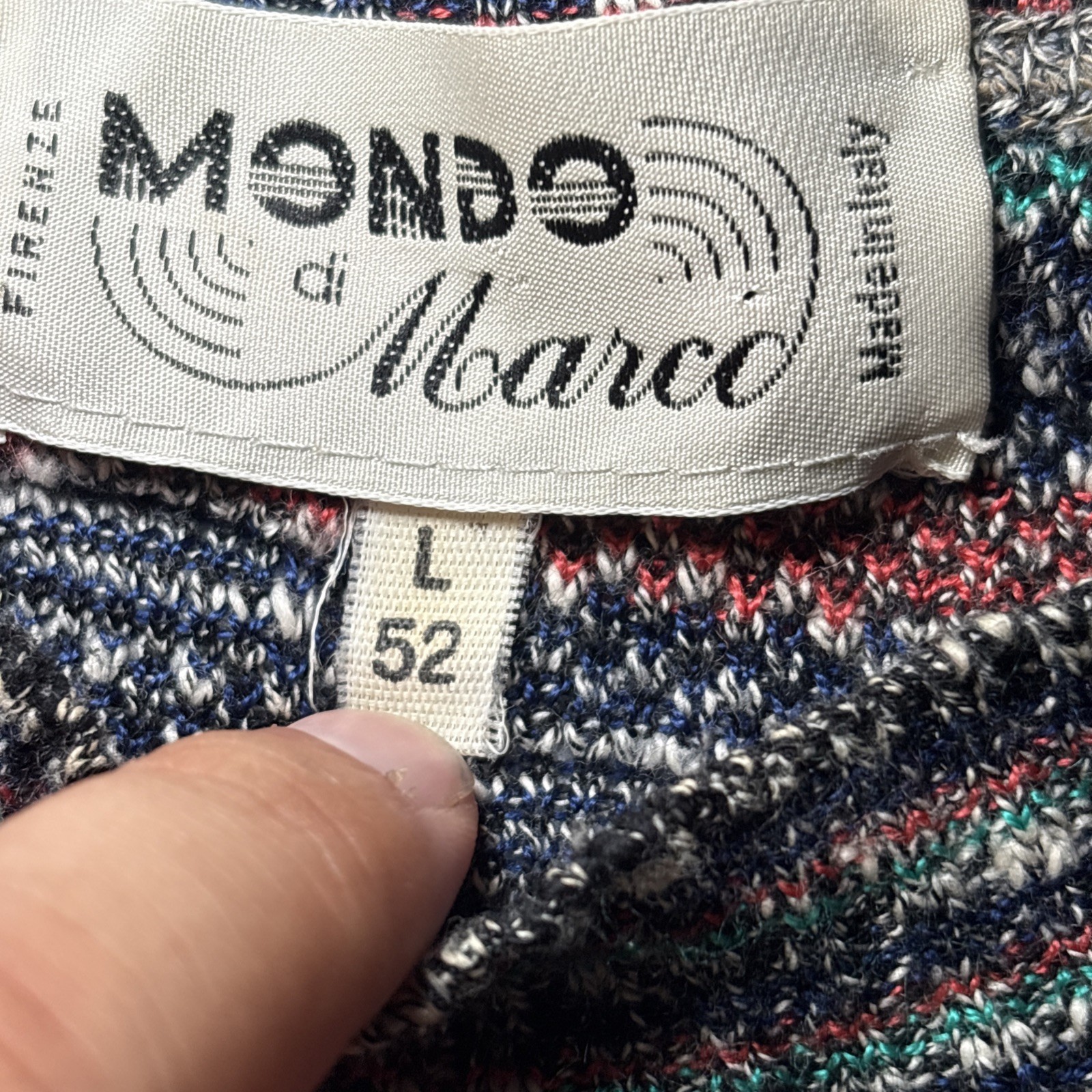Mondo di Marco Sweater Mens Large Black Brick Colorful Knit Made Italy Vintage