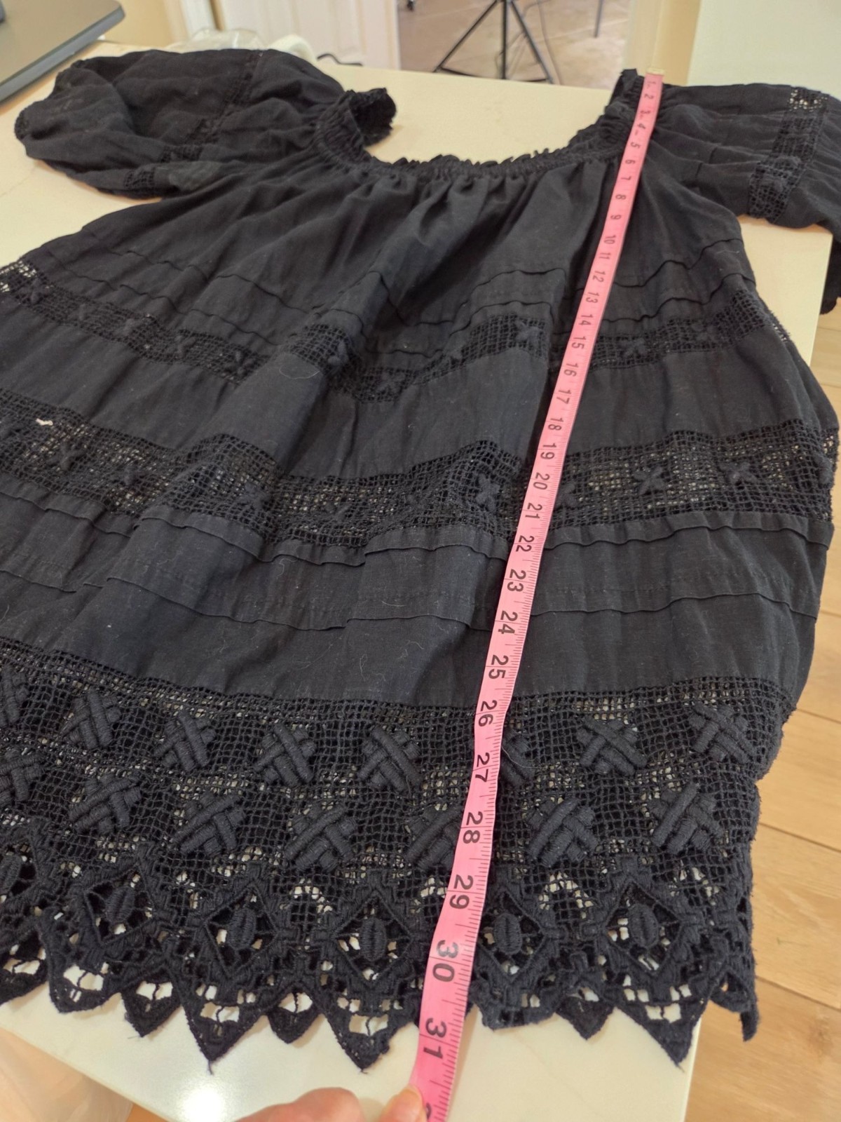 Free People Sounds Of Summer Crochet Tunic Top S Off-Shoulder Black Boho Witchy