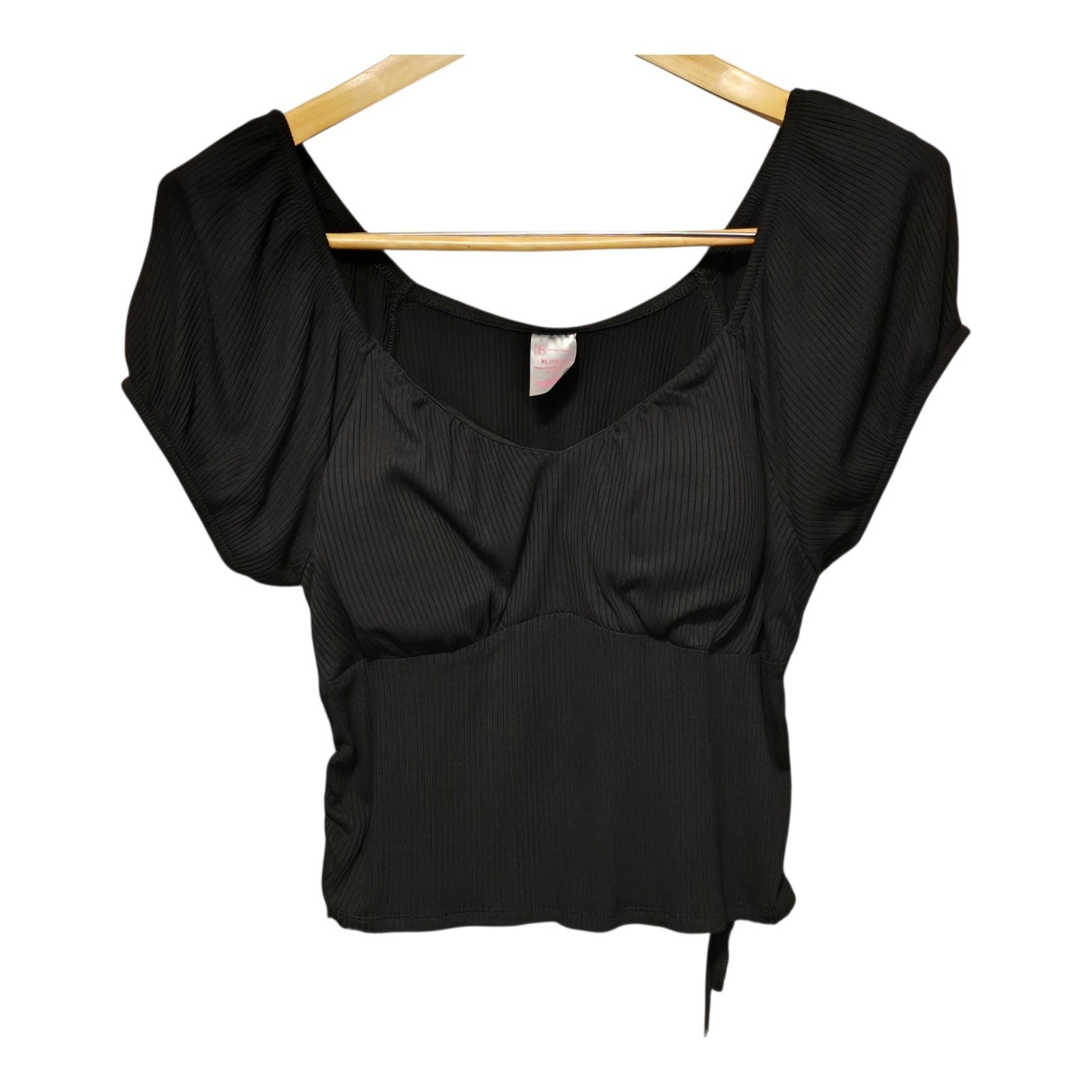 No Boundaries Babydoll Top Womens XL Black Ribbed Padded Fairy Grunge Festival