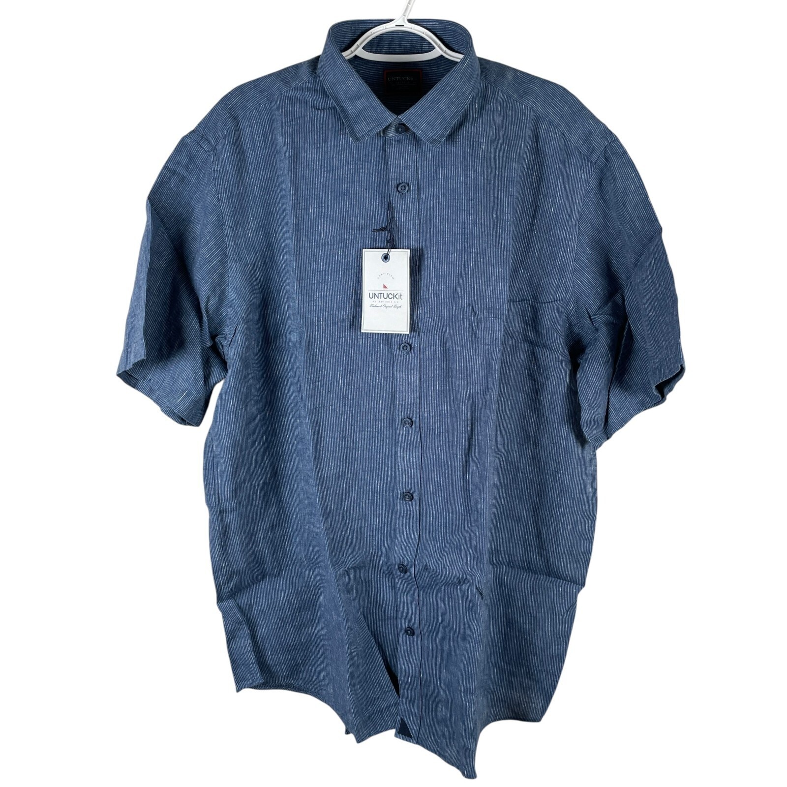 UNTUCKit Canon 100% Linen Button Up Shirt Mens 2XLT Reg Blue Short Sleeve NEW