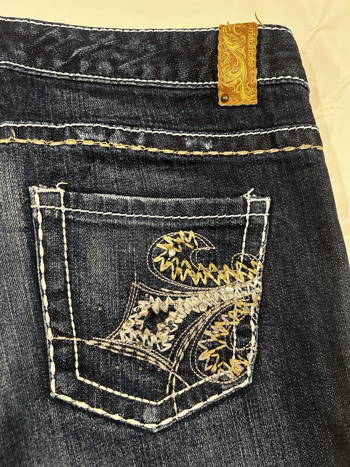 Maurices Y2K Contrast Thick Stitch Flare Jeans Dark Wash Size 9/10