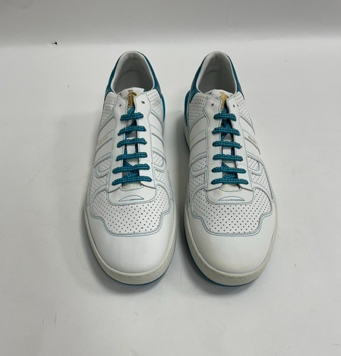 Lanvin Clay Low White Blue Perforated Leather Sneaker EU49 US16 UK15 $1000
