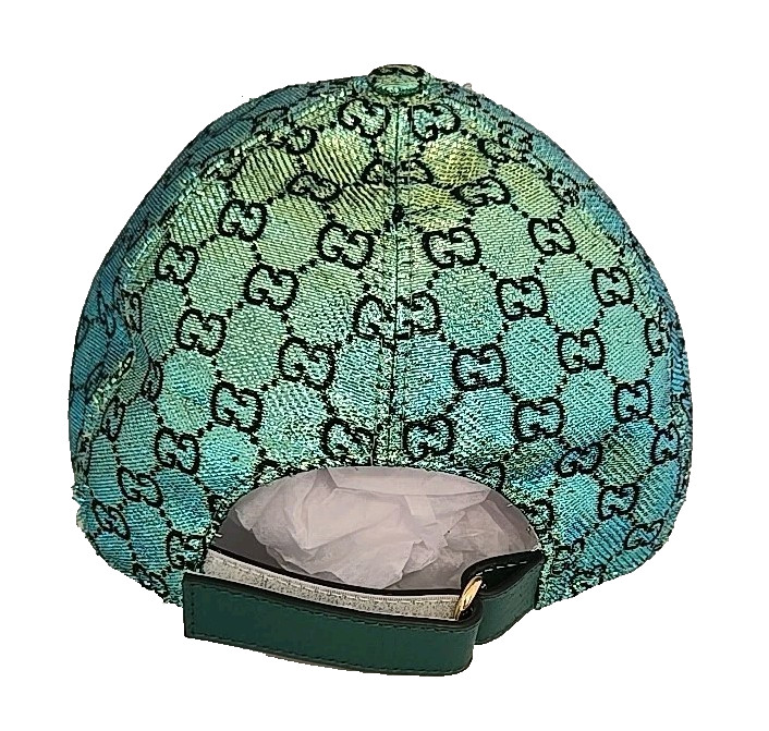 GUCCI GG Hat Cap Santa Barbara Green Metallic Adjustable Size M 57cm